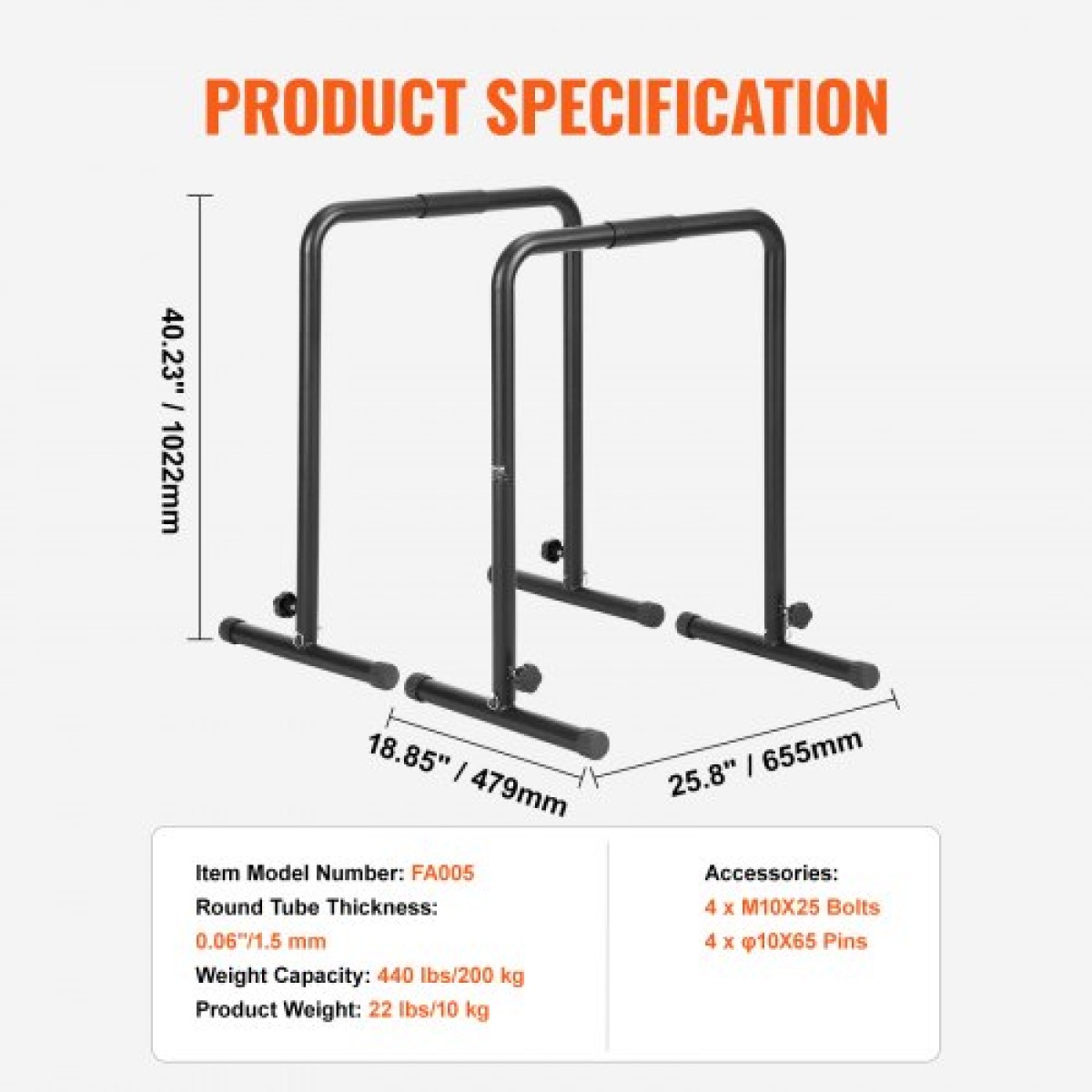 VEVOR Dip Bars, χωρητικότητα 440 lbs, Σταθμός βαρέως τύπου Dip Stand με ρυθμιζόμενο ύψος, Fitness Workout Dip Bar Station Stabilizer Parallette Push Up Stand, Παράλληλες μπάρες για προπόνηση δύναμης στο σπίτι Γυμναστήριο