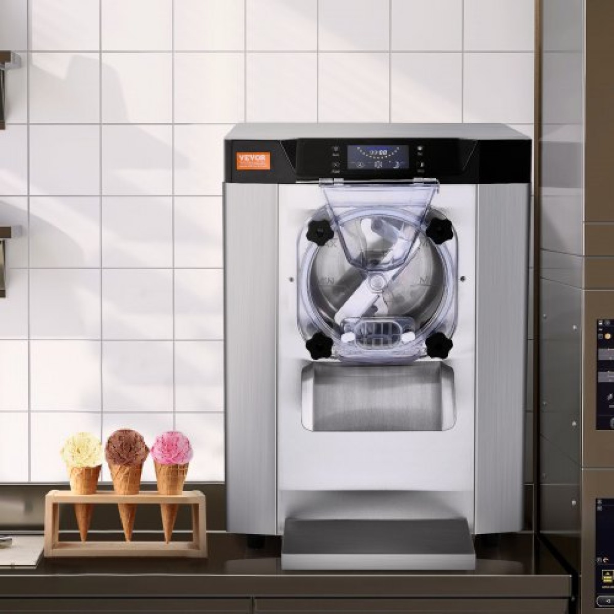 Εμπορική παγωτομηχανή VEVOR, απόδοση 12 L/H, Παγωτομηχανή σκληρού πάγκου 1295 W Single Flavor, κύλινδρος από ανοξείδωτο ατσάλι 4,5 λίτρων, προψύξη αυτόματου καθαρισμού πάνελ LED, για σνακ μπαρ εστιατορίων