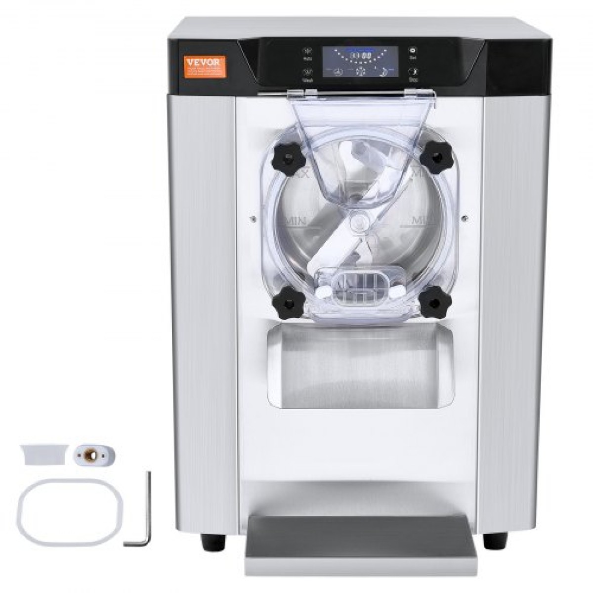 Εμπορική παγωτομηχανή VEVOR, απόδοση 12 L/H, Παγωτομηχανή σκληρού πάγκου 1295 W Single Flavor, κύλινδρος από ανοξείδωτο ατσάλι 4,5 λίτρων, προψύξη αυτόματου καθαρισμού πάνελ LED, για σνακ μπαρ εστιατορίων