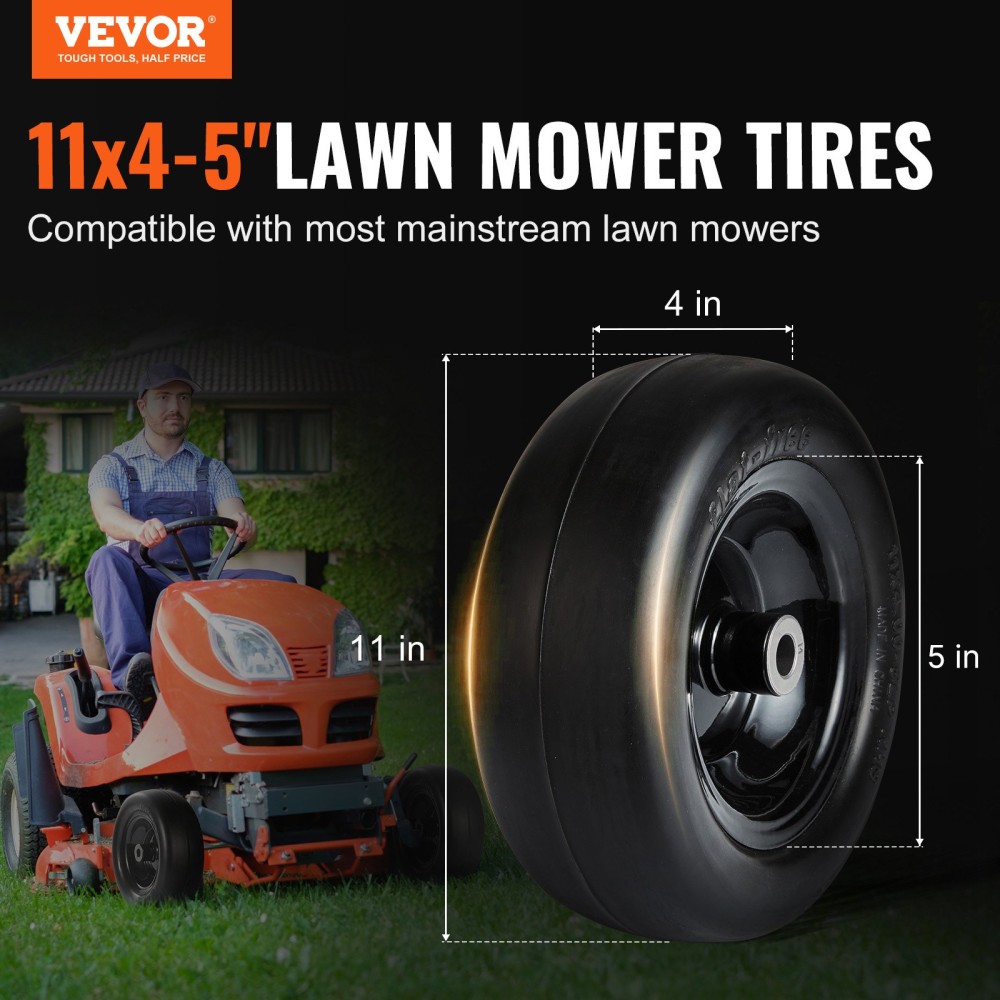 Ελαστικά VEVOR Lan Mower Tires with Rim, 11x4-5" Tubeless Tractor Tires, 2-pack Tire and Wheel Assemby, Flat-free Tire PU, 3,4" Centered Hub, 3/4" Bushing Size, 20 PCS Adapters for Riding Mowers Lawn Tractors