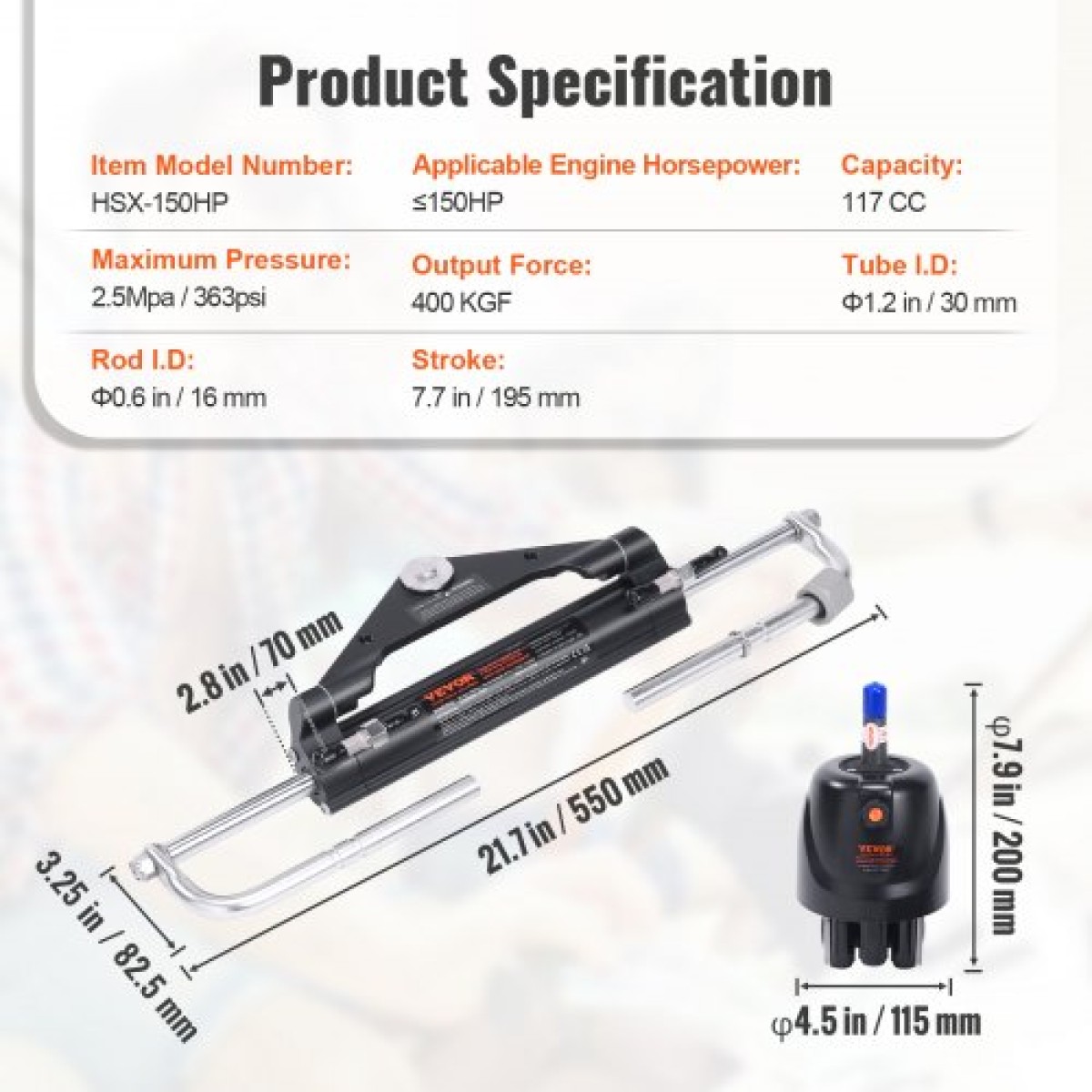 VEVOR Hydraulic Outboard Steering Kit, 150HP, Marine Boat Hydraulic Steering System, με κύλινδρο αμφίδρομης κλειδαριάς αντλίας τιμόνι και υδραυλικό σωλήνα διεύθυνσης 731,5 cm, για μονοκινητήρια σκάφη