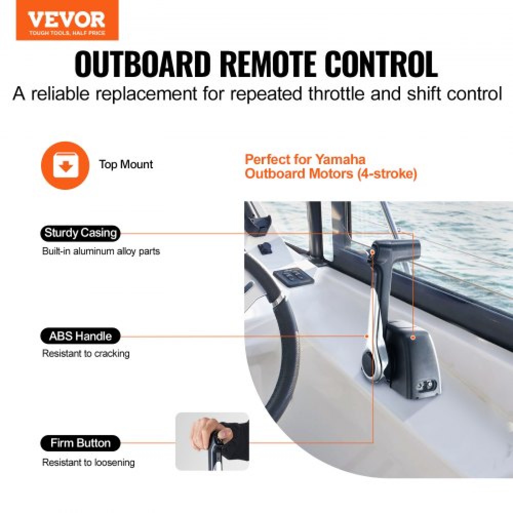 VEVOR Boat Throttle Control, 704-48205-P1 Top-Mounted Outboard Remote Control Box για Yamaha 4-stroke, θαλάσσιο κιβώτιο ελέγχου γκαζιού με διακόπτη Power Trim και πλεξούδα 4,6 ft με υποδοχή 5 ακίδων