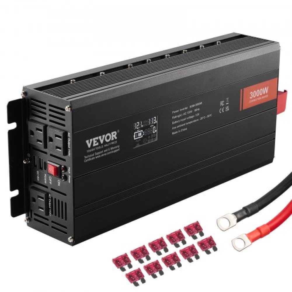 VEVOR Modified Sine Wave Power Inverter 3000W DC12V to AC230V LCD Display CE FCC