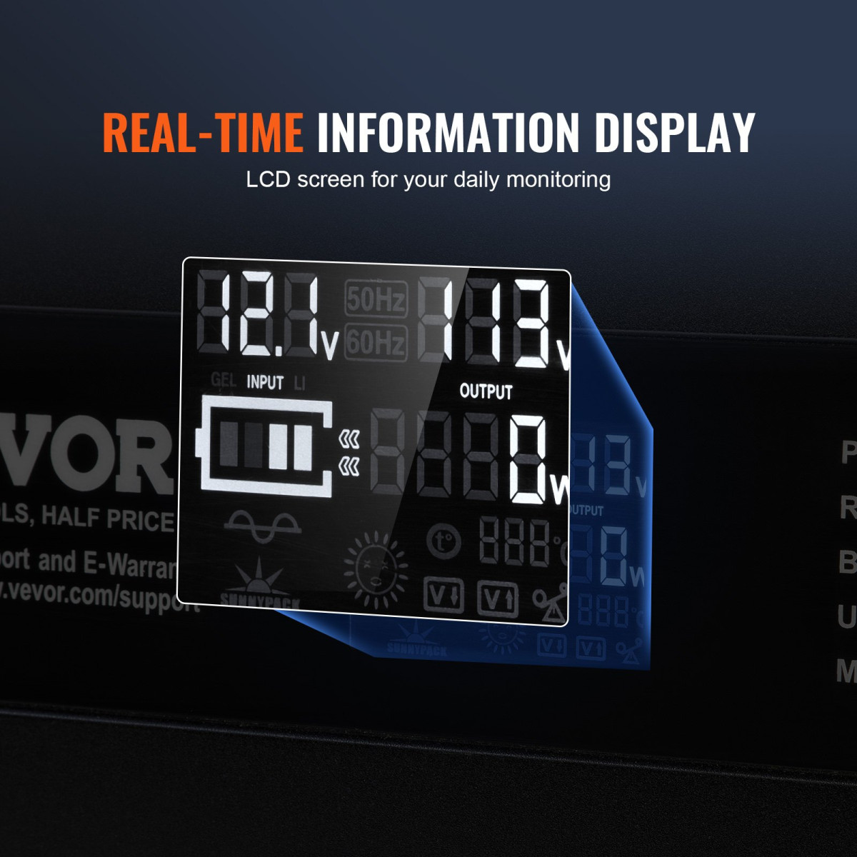 VEVOR Modified Sine Wave Inverter, 3000 Watt, DC 12V to AC 230V LCD Μετατροπέας ισχύος με 3 πρίζες AC 2 θύρα USB 1 θύρα Type-C 10 ανταλλακτικές ασφάλειες, για μεγάλο οικιακό εξοπλισμό, με πιστοποίηση CE FCC