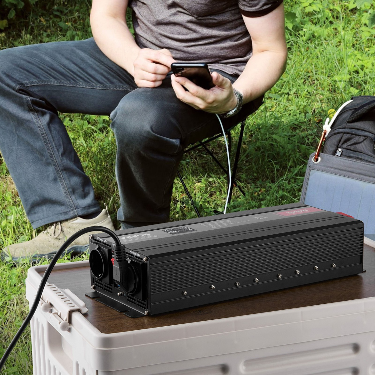 VEVOR Modified Sine Wave Inverter, 3000 Watt, DC 12V to AC 230V LCD Μετατροπέας ισχύος με 3 πρίζες AC 2 θύρα USB 1 θύρα Type-C 10 ανταλλακτικές ασφάλειες, για μεγάλο οικιακό εξοπλισμό, με πιστοποίηση CE FCC