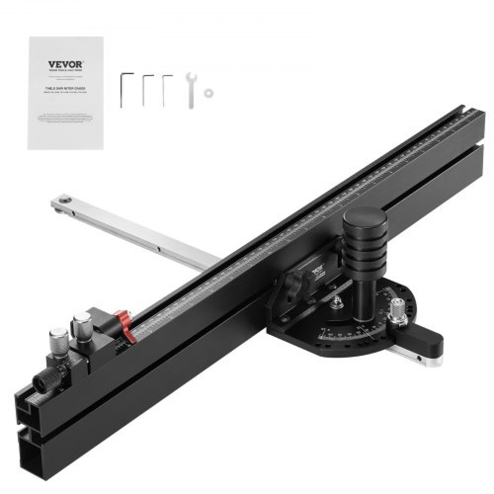 VEVOR Precision Miter Gauge, Τυπική υποδοχή 19 x 9,5 mm, Επιτραπέζιο Πριόνι από κράμα αλουμινίου Μετρητής κοπής 61 cm με σχάρα 15 γωνιακών στοπ με ρυθμιζόμενο έμβολο με ελατήριο και αφαιρούμενος δίσκος, για ξυλουργική