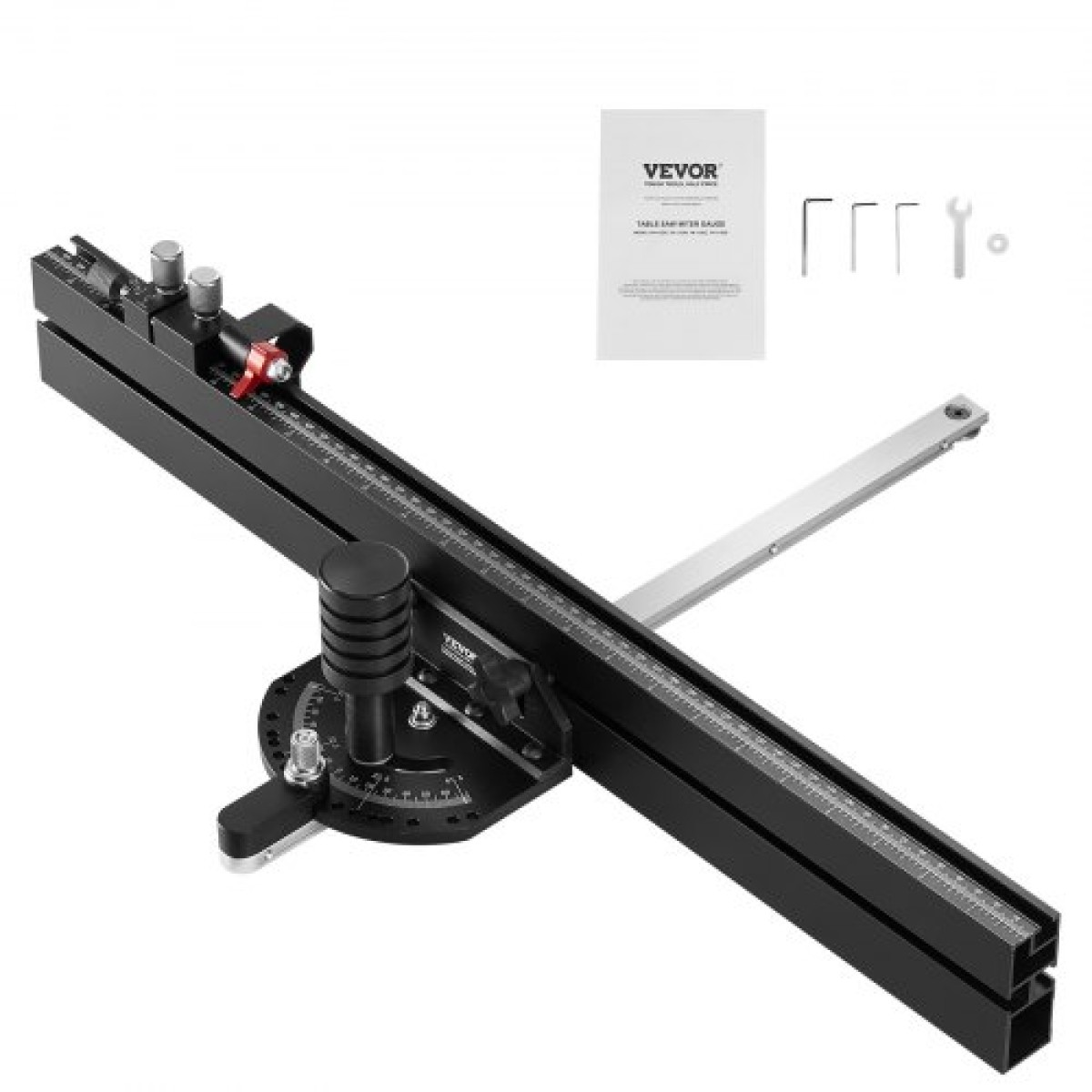 VEVOR Precision Miter Gauge, Τυπική υποδοχή 19 x 9,5 mm, Επιτραπέζιο Πριόνι από κράμα αλουμινίου Μετρητής κοπής 61 cm με σχάρα 15 γωνιακών στοπ με ρυθμιζόμενο έμβολο με ελατήριο και αφαιρούμενος δίσκος, για ξυλουργική
