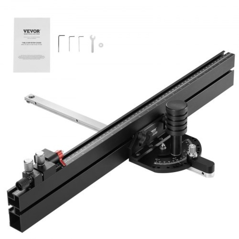 VEVOR Precision Miter Gauge, Τυπική υποδοχή 19 x 9,5 mm, Επιτραπέζιο Πριόνι από κράμα αλουμινίου Μετρητής κοπής 61 cm με σχάρα 15 γωνιακών στοπ με ρυθμιζόμενο έμβολο με ελατήριο και αφαιρούμενος δίσκος, για ξυλουργική