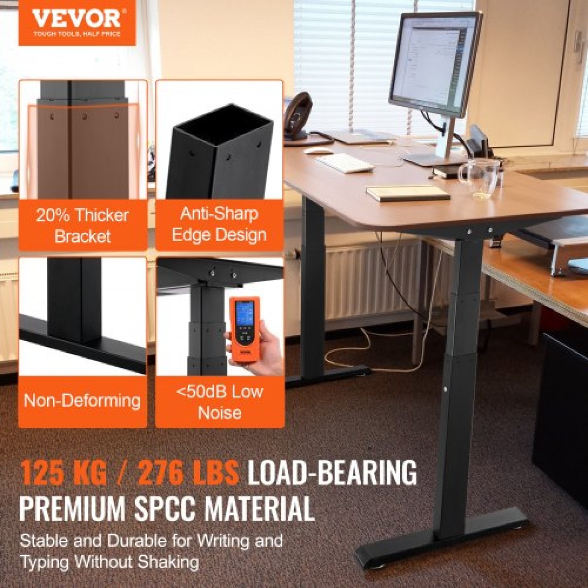 VEVOR Electric Standing Πλαίσιο Διπλού κινητήρα Ρυθμιζόμενο 65-129 cm Υ Μαύρο