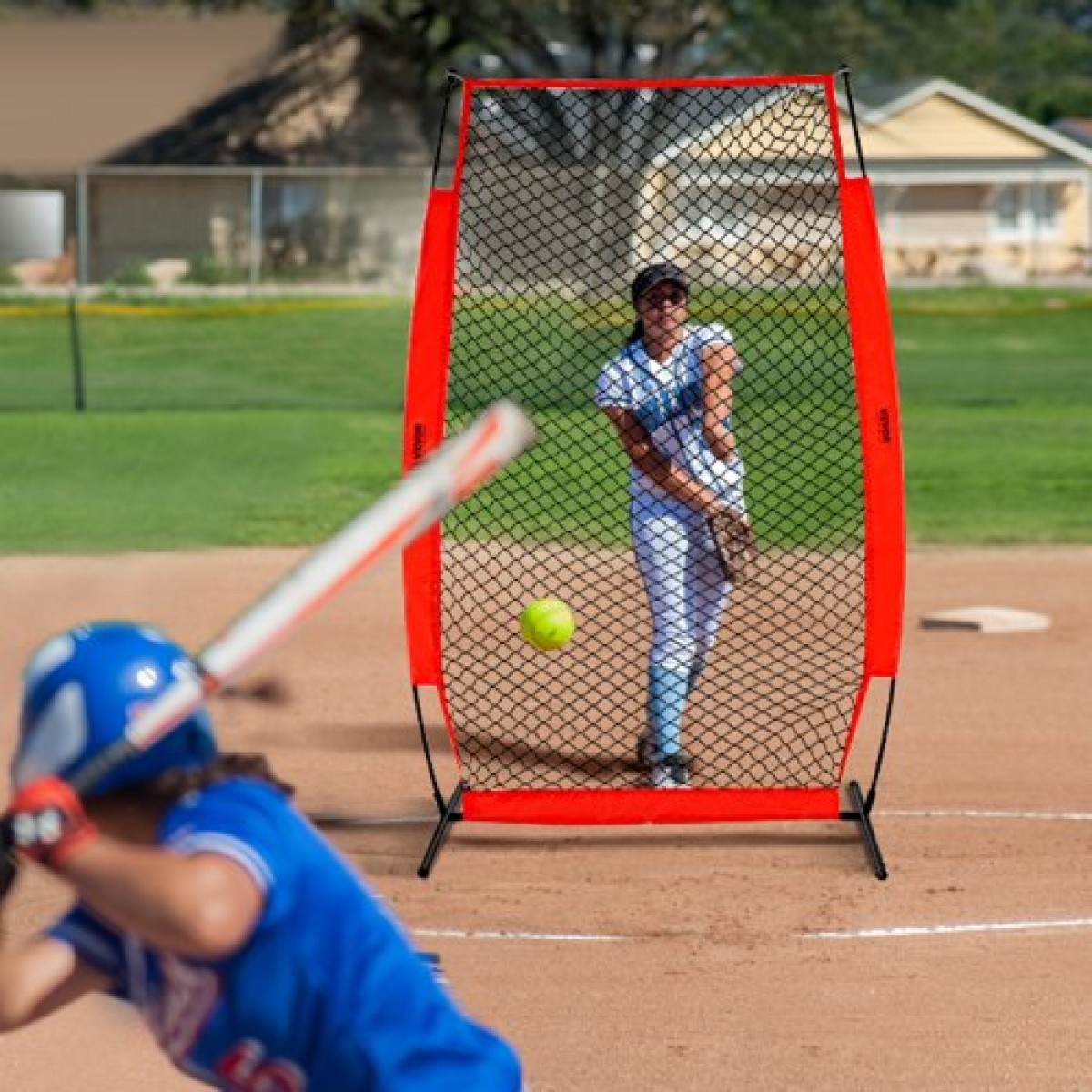 VEVOR I Screen Baseball για Batting Cage, 7x4 ft Baseball & Softball Screen Safety, Body Protector Φορητή οθόνη κτυπήματος με Carry Bag & Ground Stakes, Baseball Pitching Net for Pitchers Protection