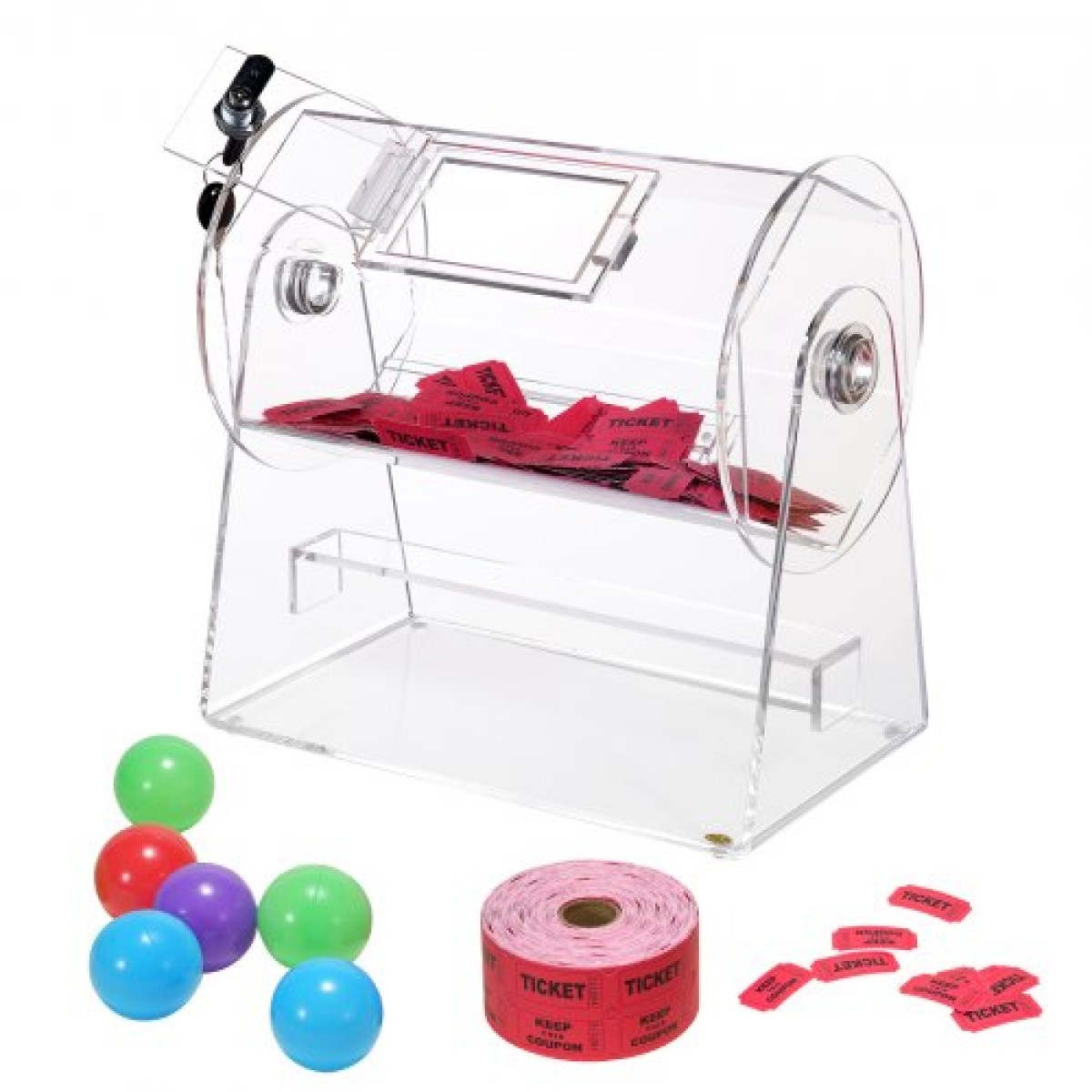 VEVOR Acrylic Raffle Drum, Χωράει 2500 εισιτήρια ή 100 μπάλες λοταρίας, επαγγελματικό κλωβό λοταρίας με 2 κλειδιά, διαφανές σχέδιο λοταρίας, κουτί λαχείων για παιχνίδια λοταρίας Bingo