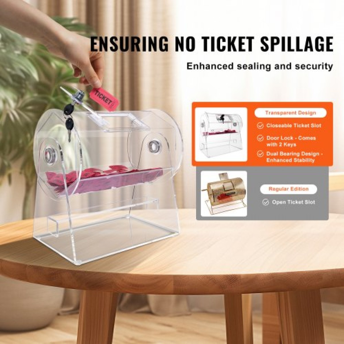 VEVOR Acrylic Raffle Drum, Χωράει 2500 εισιτήρια ή 100 μπάλες λοταρίας, επαγγελματικό κλωβό λοταρίας με 2 κλειδιά, διαφανές σχέδιο λοταρίας, κουτί λαχείων για παιχνίδια λοταρίας Bingo