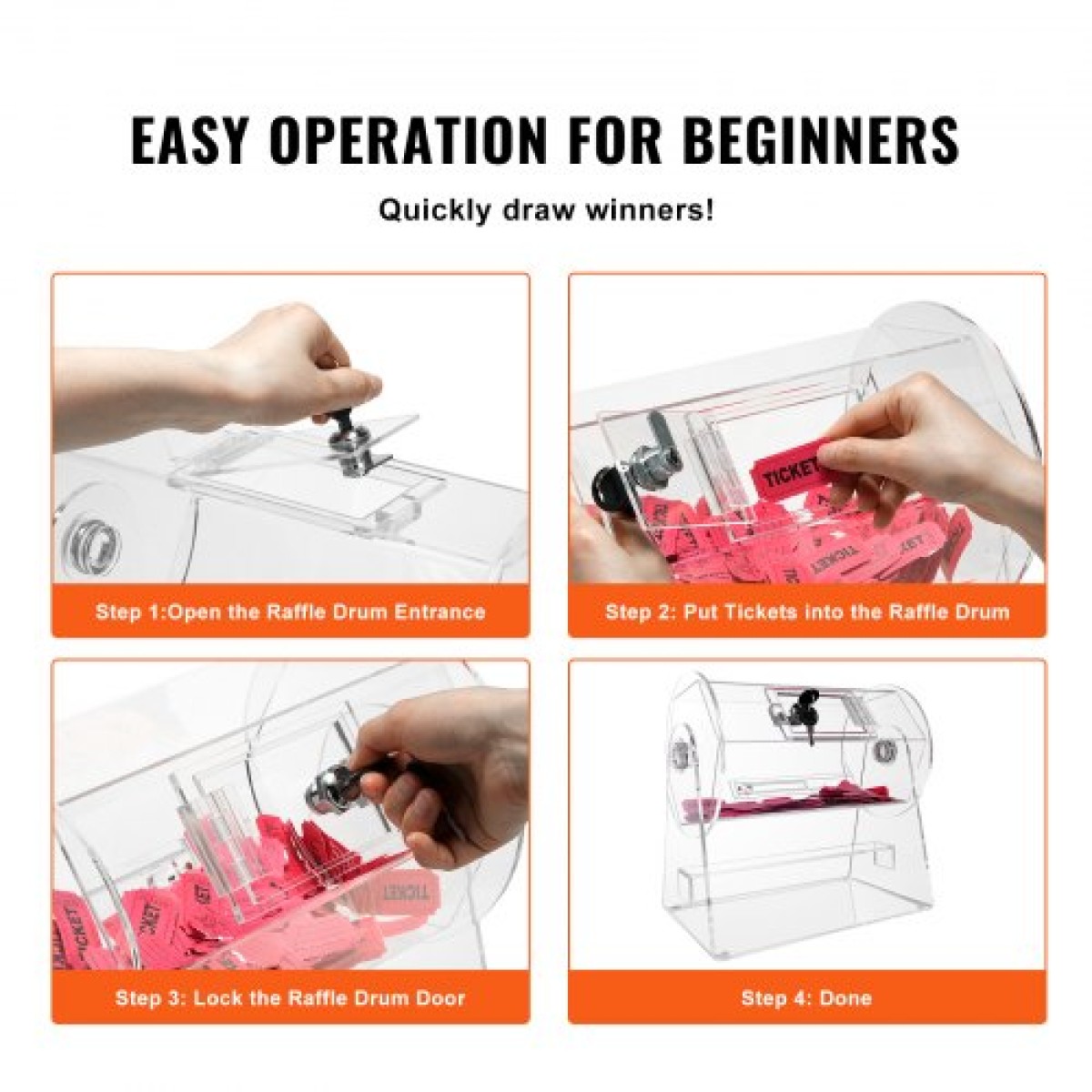 VEVOR Acrylic Raffle Drum, Χωράει 2500 εισιτήρια ή 100 μπάλες λοταρίας, επαγγελματικό κλωβό λοταρίας με 2 κλειδιά, διαφανές σχέδιο λοταρίας, κουτί λαχείων για παιχνίδια λοταρίας Bingo