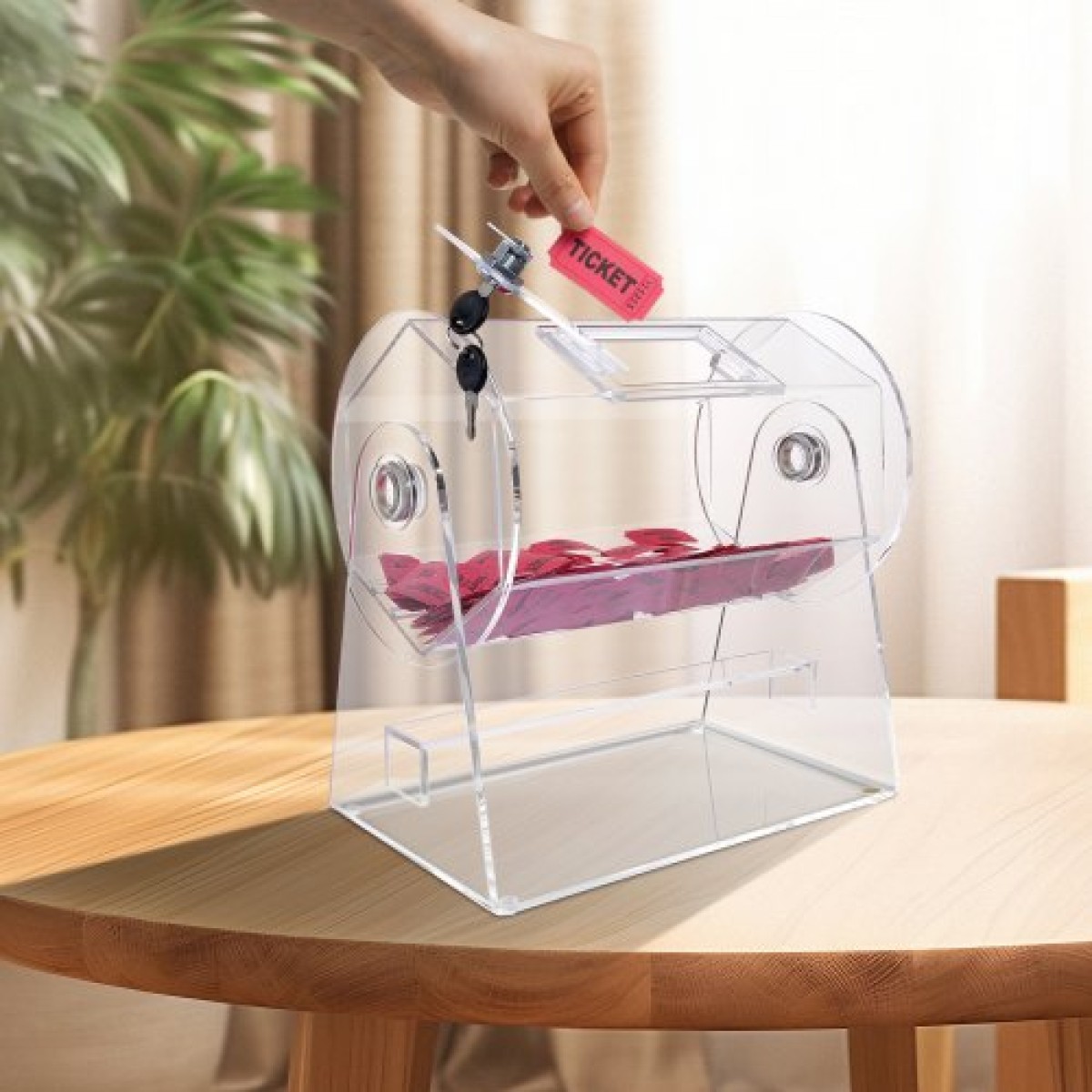 VEVOR Acrylic Raffle Drum, Χωράει 2500 εισιτήρια ή 100 μπάλες λοταρίας, επαγγελματικό κλωβό λοταρίας με 2 κλειδιά, διαφανές σχέδιο λοταρίας, κουτί λαχείων για παιχνίδια λοταρίας Bingo