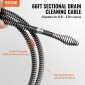 VEVOR Sectional Drain Cable Cleaning Cable 66FT/20,1 m x 5/8In/1,6 cm & 7 Cutters for 0,8"-3,9"/2-10 cm Pipes