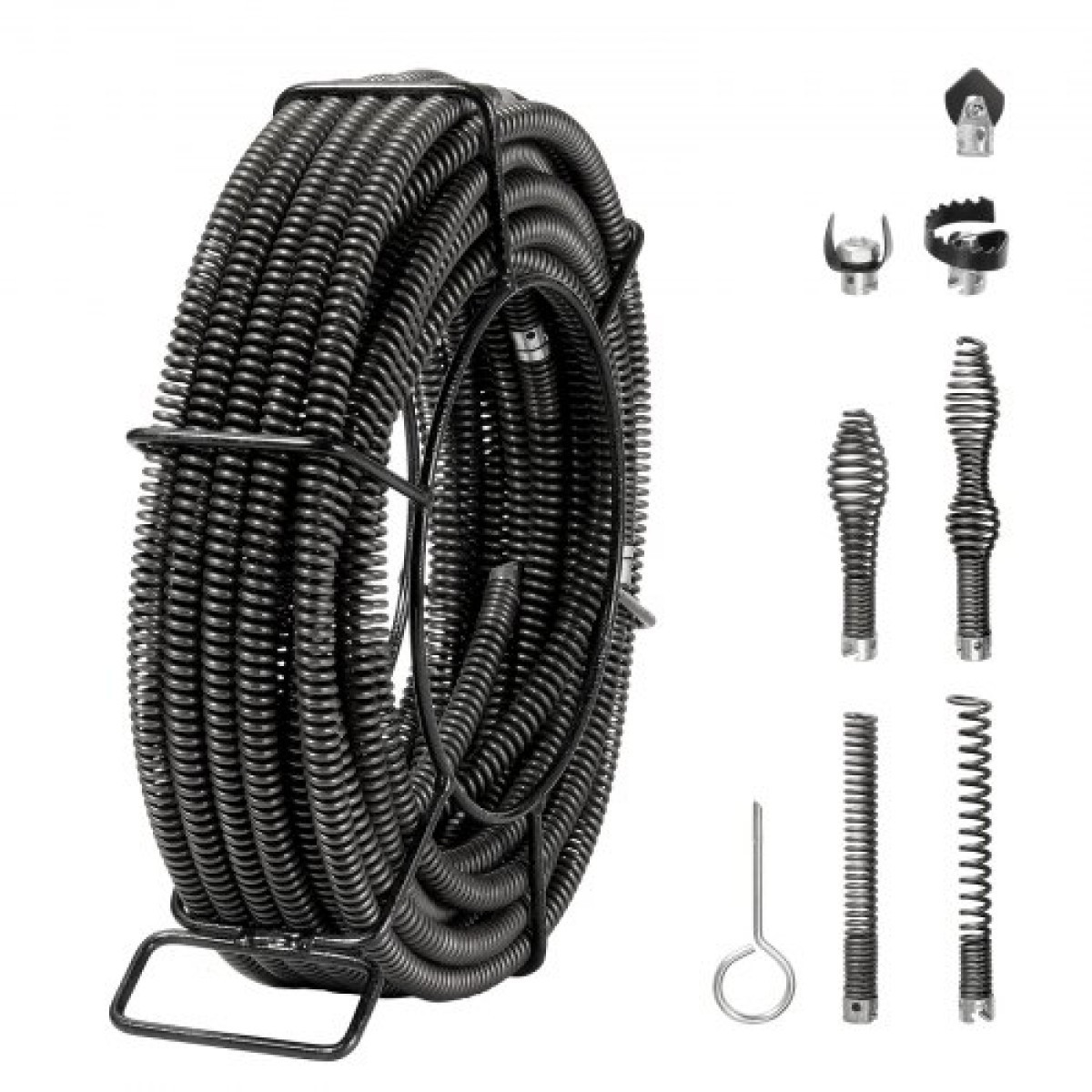 VEVOR Sectional Drain Cable Cleaning Cable 66FT/20,1 m x 5/8In/1,6 cm & 7 Cutters for 0,8"-3,9"/2-10 cm Pipes