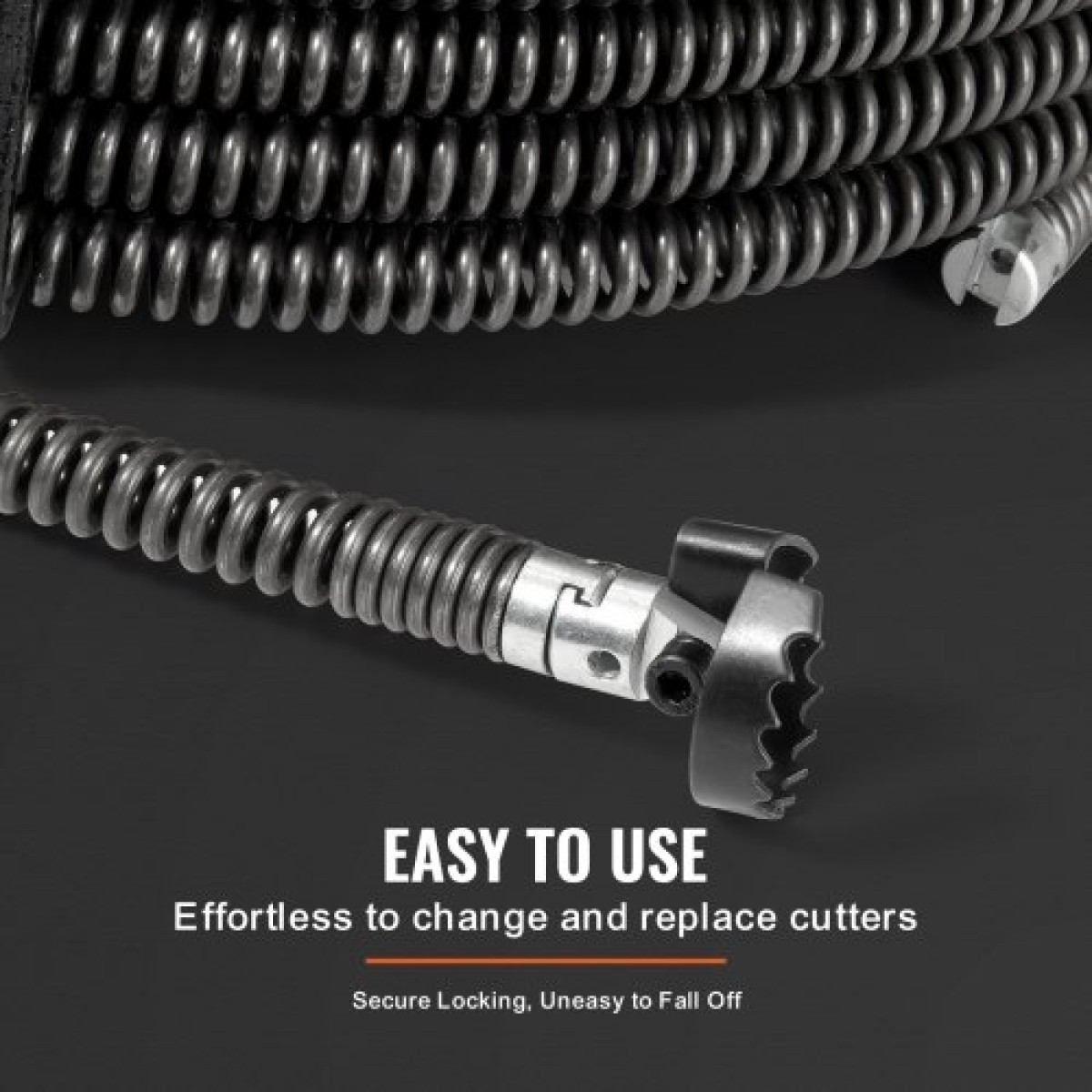 VEVOR Sectional Drain Cable Cleaning Cable 66FT/20,1 m x 5/8In/1,6 cm & 7 Cutters for 0,8"-3,9"/2-10 cm Pipes