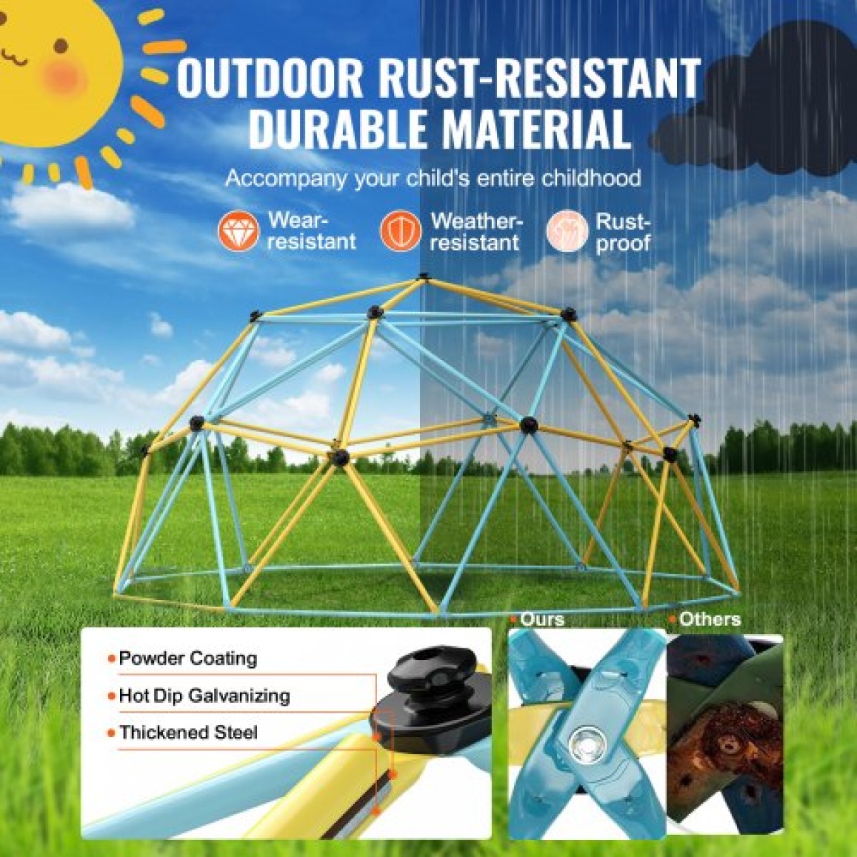 VEVOR Climbing Dome, 12FT Geometric Dome Climber Play Center για παιδιά 3 έως 10 ετών, Jungle Gym Supports 750LBS and Easy Assembly, with Climbing Grip, Outdoor Backyard Play Equipment for Children