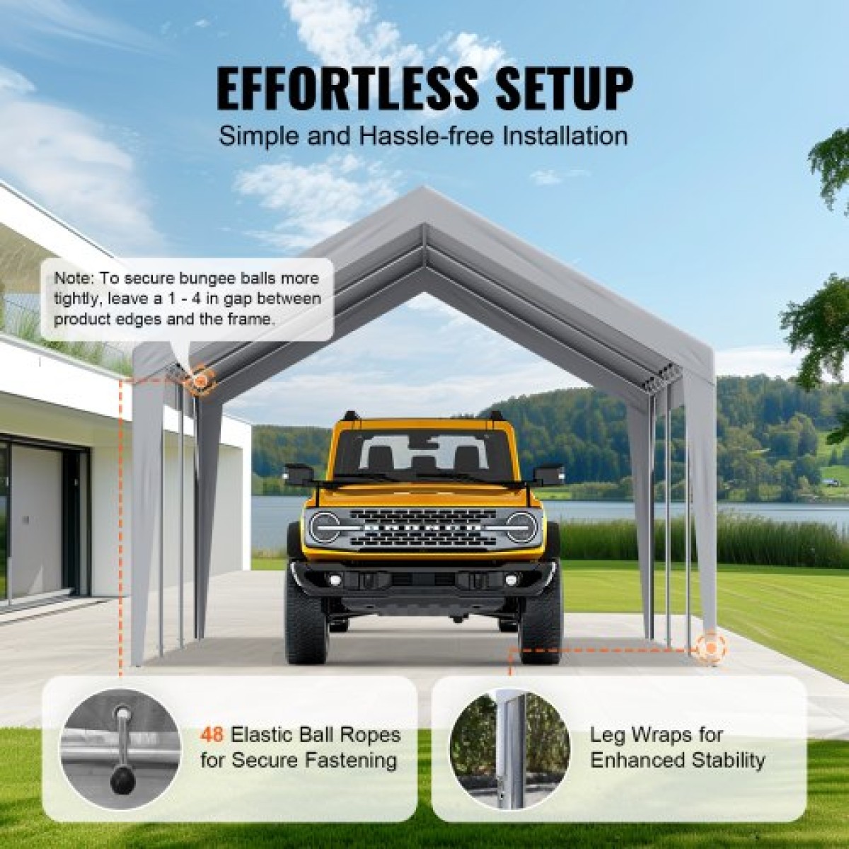 Ανταλλακτικό κάλυμμα κουβούκλιο VEVOR Carport 12 x 20 ποδιών, προστατευτικό κάλυμμα για σκηνές γκαράζ βαρέως τύπου αδιάβροχο & προστατευμένο από την υπεριώδη ακτινοβολία, Εύκολη εγκατάσταση με μπάντζες μπάλας, γκρι (Μόνο επάνω κάλυμμα, δεν περιλαμβάνε