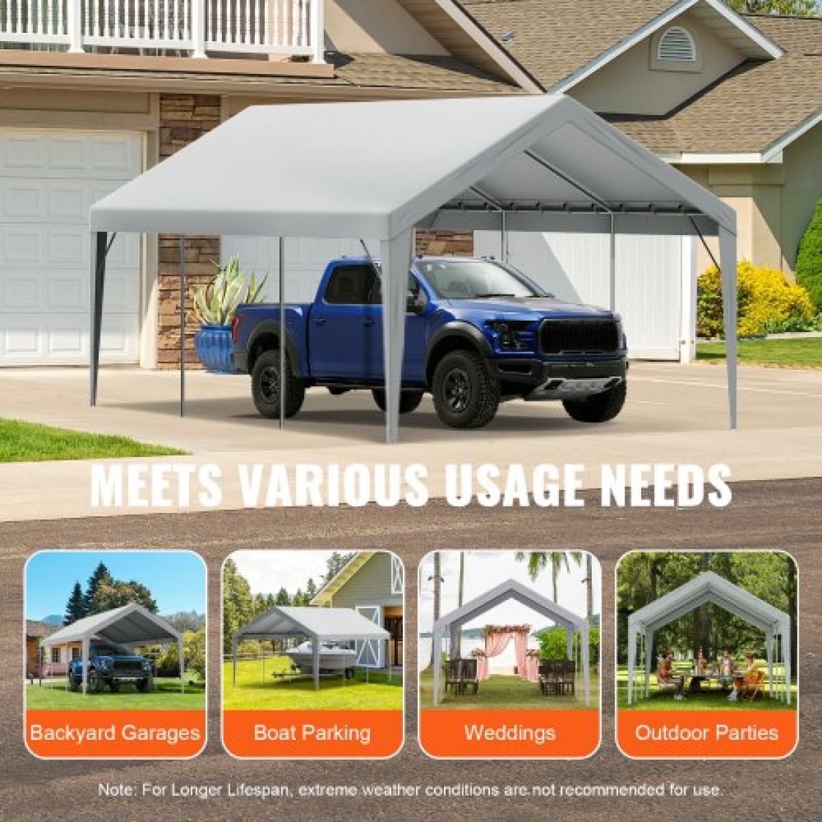 Ανταλλακτικό κάλυμμα κουβούκλιο VEVOR Carport 12 x 20 ποδιών, προστατευτικό κάλυμμα για σκηνές γκαράζ βαρέως τύπου αδιάβροχο & προστατευμένο από την υπεριώδη ακτινοβολία, Εύκολη εγκατάσταση με μπάντζες μπάλας, γκρι (Μόνο επάνω κάλυμμα, δεν περιλαμβάνε