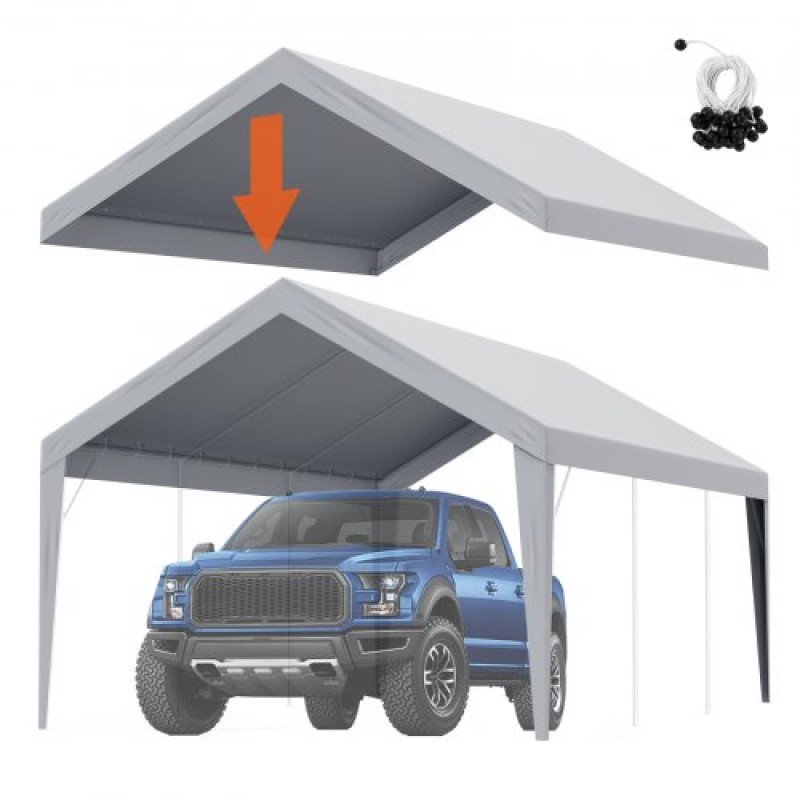 Ανταλλακτικό κάλυμμα κουβούκλιο VEVOR Carport 12 x 20 ποδιών, προστατευτικό κάλυμμα για σκηνές γκαράζ βαρέως τύπου αδιάβροχο & προστατευμένο από την υπεριώδη ακτινοβολία, Εύκολη εγκατάσταση με μπάντζες μπάλας, γκρι (Μόνο επάνω κάλυμμα, δεν περιλαμβάνε