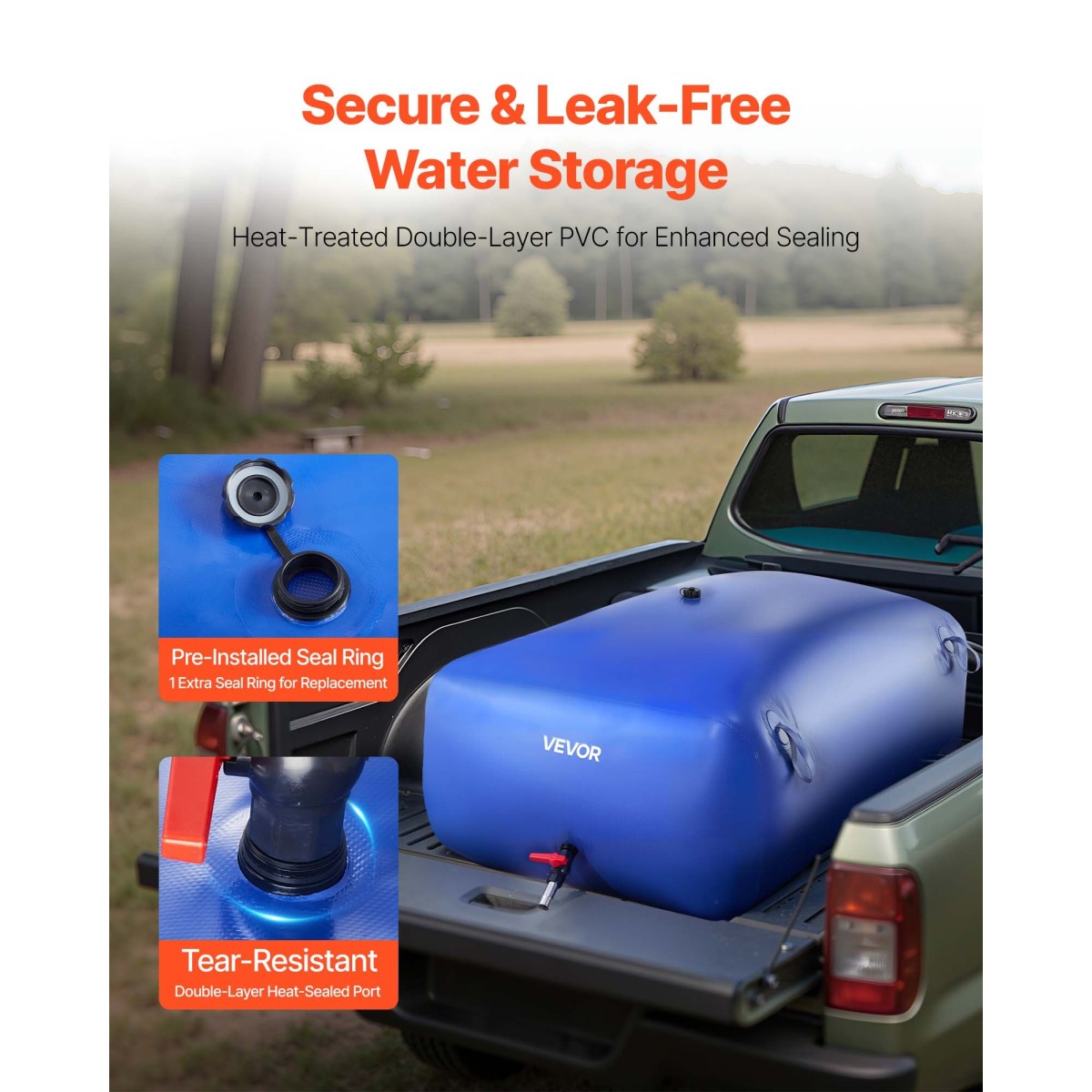 VEVOR Water Storage Bladder, 540L φορητή & πτυσσόμενη τσάντα αποθήκευσης νερού, ανθεκτική στη φθορά 1000D PVC τσάντα μαλακών νερών, στεγανά δοχεία κάμπινγκ για άρδευση κήπου RV έκτακτης ανάγκης, μπλε