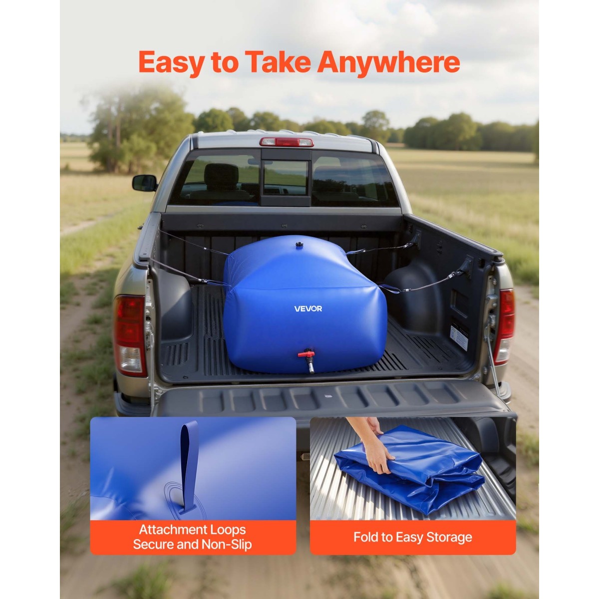 VEVOR Water Storage Bladder, 540L φορητή & πτυσσόμενη τσάντα αποθήκευσης νερού, ανθεκτική στη φθορά 1000D PVC τσάντα μαλακών νερών, στεγανά δοχεία κάμπινγκ για άρδευση κήπου RV έκτακτης ανάγκης, μπλε