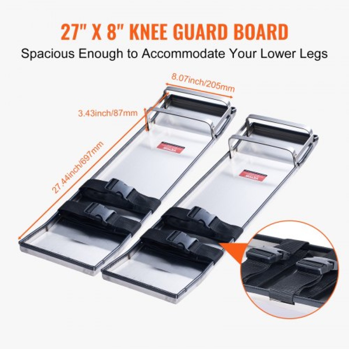 VEVOR Concrete Knee Boards από ανοξείδωτο χάλυβα, 28'' x 8'' Concrete Sliders, Knee Boards for Concrete, Concrete Knee Pads Pair Moving Sliders, με ιμάντες σανίδας για τσιμέντο και φινίρισμα από σκυρόδεμα