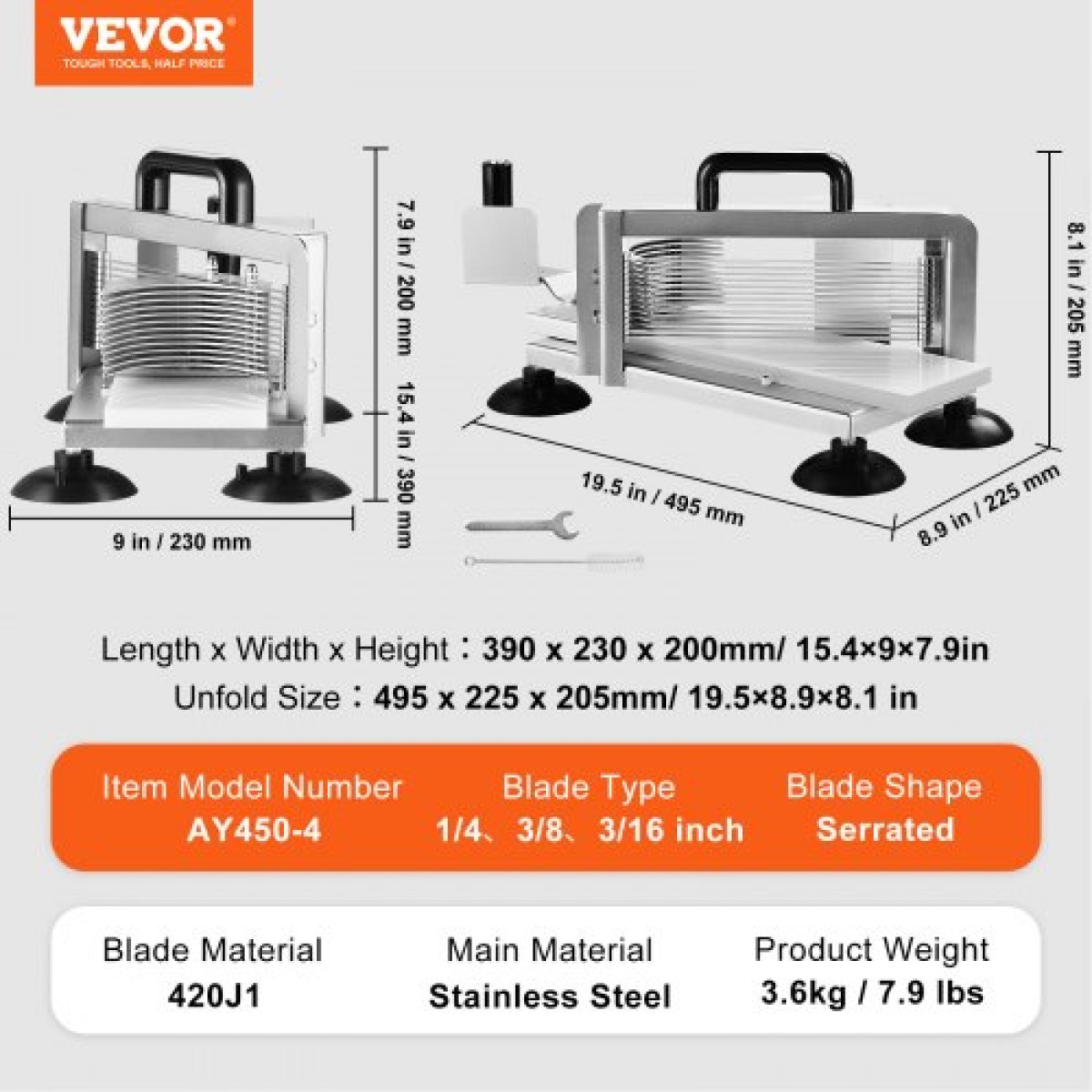 Εμπορικός κόφτης τομάτας VEVOR, 1/4"+3/8"+3/16" Κόφτης ντομάτας, Μηχάνημα κοπής ντομάτας βαρέως τύπου από ανοξείδωτο χάλυβα, χειροκίνητος κόφτης ντομάτας με αντιολισθητικά πόδια, κοπή ντομάτες, αγγούρια, μπανάνες