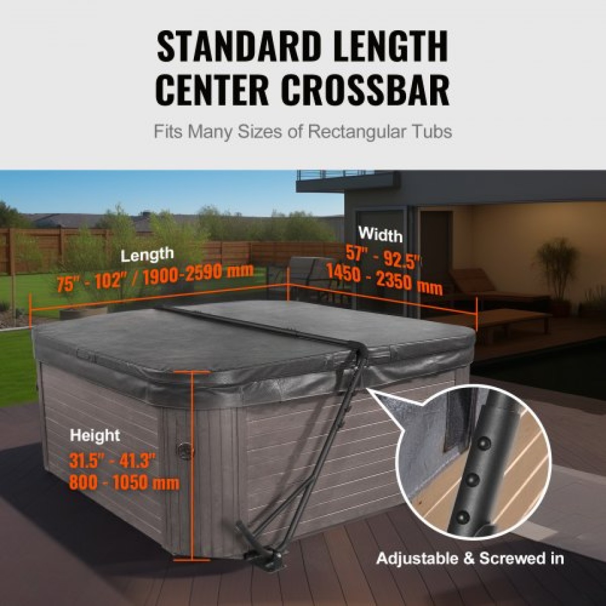 VEVOR Hot Tub Cover Lift, Spa Cover Lift, Ύψος 800 - 1050 mm Πλάτος 1450 - 2350 mm Ρυθμιζόμενο, Τοποθετημένο από κάτω και στις δύο πλευρές, Κατάλληλο για διάφορα μεγέθη ορθογώνιων μπανιέρων, υδρομασάζ, σπα