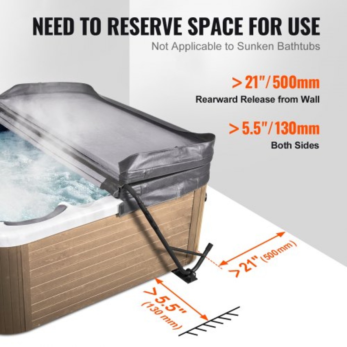 VEVOR Hot Tub Cover Lift, Spa Cover Lift, Ύψος 800 - 1050 mm Πλάτος 1450 - 2350 mm Ρυθμιζόμενο, Τοποθετημένο από κάτω και στις δύο πλευρές, Κατάλληλο για διάφορα μεγέθη ορθογώνιων μπανιέρων, υδρομασάζ, σπα