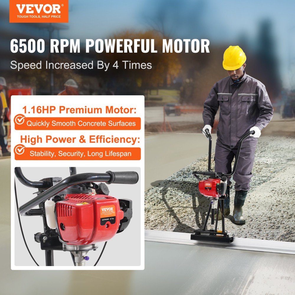 VEVOR Gas Concrete Power Screed, με Σετ ράβδων ίσιας ακμής σανίδας αλουμινίου 1830mm, δονούμενος κινητήρας φινιρίσματος τσιμέντου 4 χρόνων με ρυθμιζόμενες λαβές, εργαλεία σκυροδέματος υψηλής απόδοσης 6500rpm