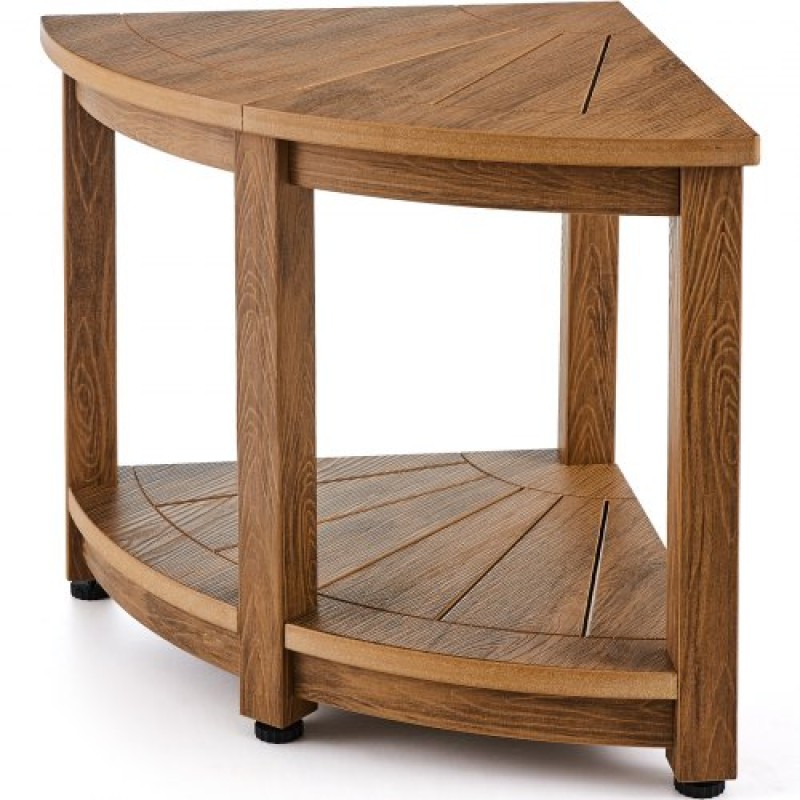 VEVOR Corner Shower Bench, 18.5" Height 17.75" Radius, Faux Wood Grain Polystyrene, 350 LBS with Storage Shelf, Water Resistant, Shower Stool for Inside & Outside Shower, for Bathroom, Living Room