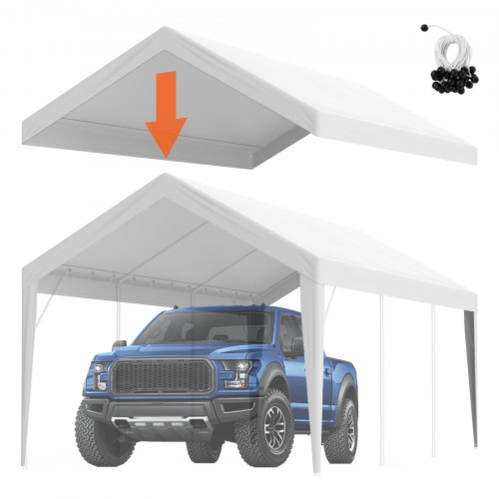 Ανταλλακτικό κάλυμμα κουβούκλιο VEVOR Carport 6100 x 3040 mm, προστατευτικό κάλυμμα σκηνών γκαράζ βαρέως τύπου αδιάβροχο & προστατευμένο από την υπεριώδη ακτινοβολία, Εύκολη εγκατάσταση με μπάντζες μπάλας, Λευκό (Μόνο επάνω κάλυμμα, Δεν περιλαμβάνεται