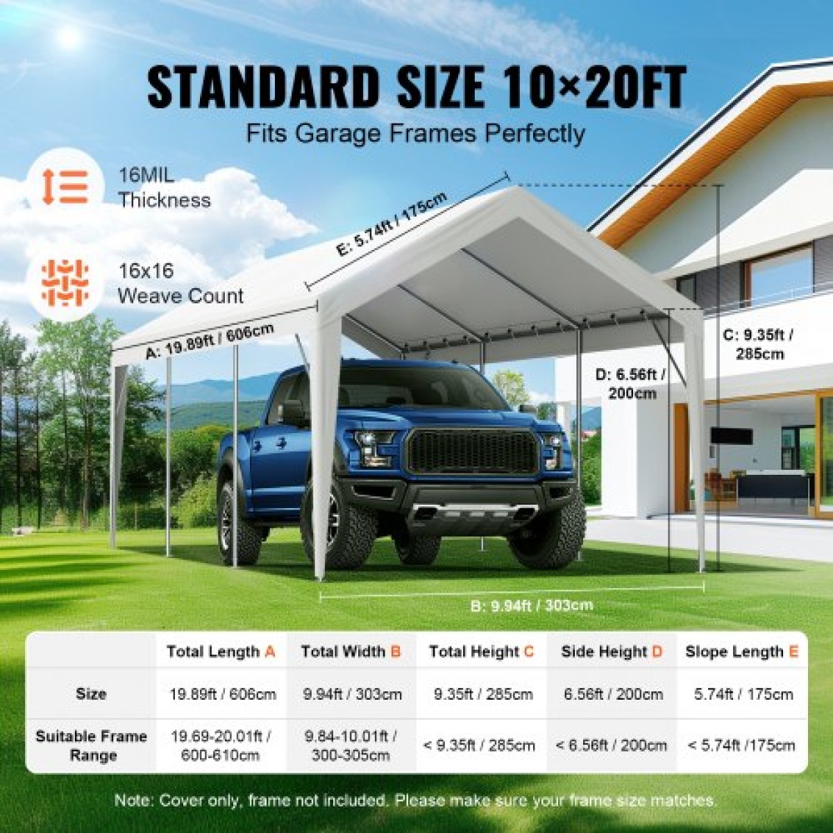 Ανταλλακτικό κάλυμμα κουβούκλιο VEVOR Carport 6100 x 3040 mm, προστατευτικό κάλυμμα σκηνών γκαράζ βαρέως τύπου αδιάβροχο & προστατευμένο από την υπεριώδη ακτινοβολία, Εύκολη εγκατάσταση με μπάντζες μπάλας, Λευκό (Μόνο επάνω κάλυμμα, Δεν περιλαμβάνεται
