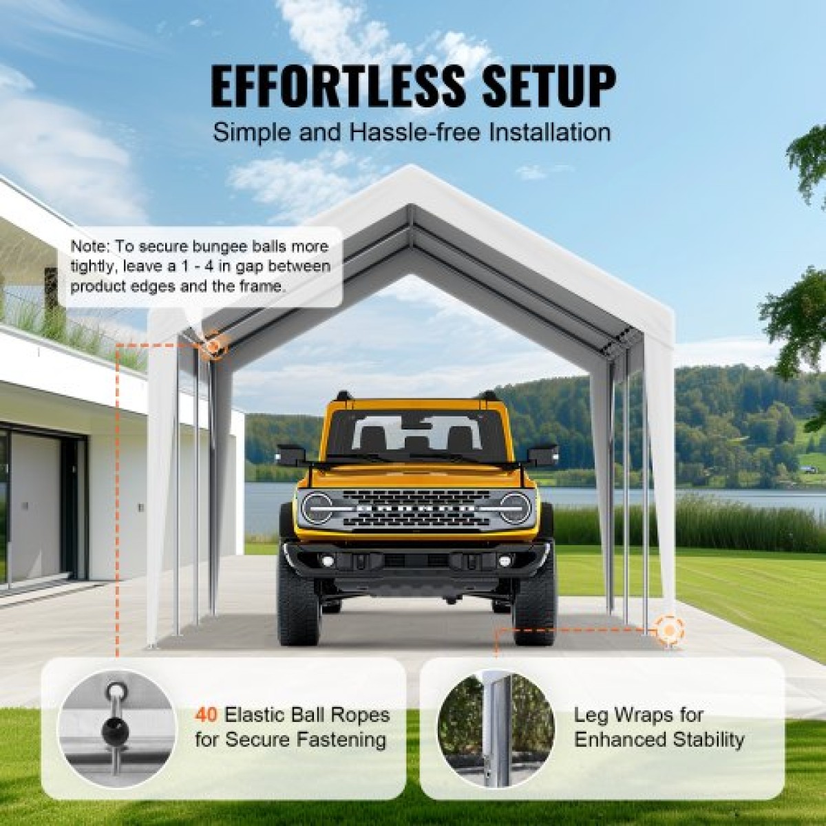 Ανταλλακτικό κάλυμμα κουβούκλιο VEVOR Carport 6100 x 3040 mm, προστατευτικό κάλυμμα σκηνών γκαράζ βαρέως τύπου αδιάβροχο & προστατευμένο από την υπεριώδη ακτινοβολία, Εύκολη εγκατάσταση με μπάντζες μπάλας, Λευκό (Μόνο επάνω κάλυμμα, Δεν περιλαμβάνεται