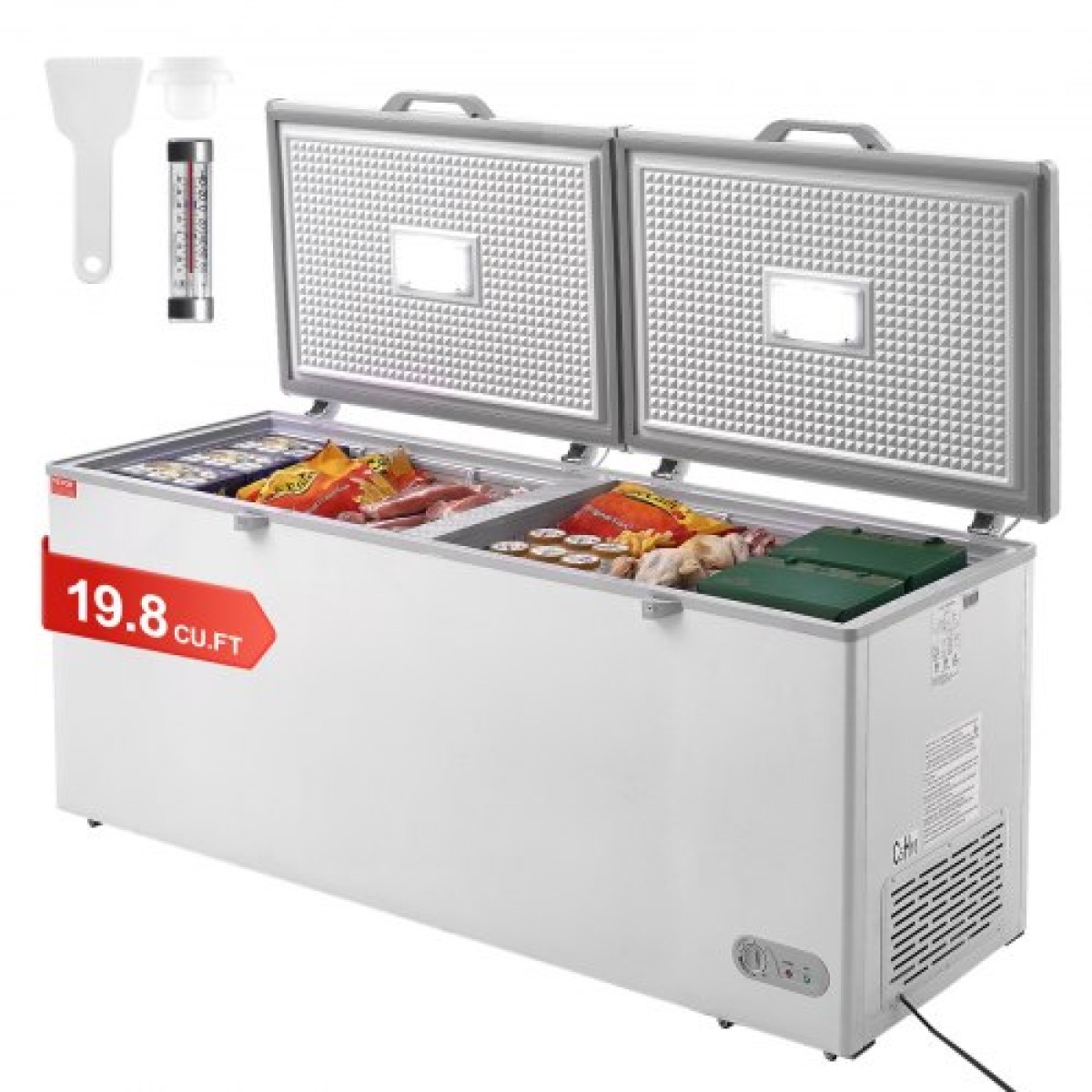 Καταψύκτης στήθους VEVOR, 19,8 cu.ft / 561 L Μεγάλη κατάψυξη με διπλό κλείδωμα, ανεξάρτητος εμπορικός καταψύκτης & 4 αφαιρούμενα καλάθια, ρυθμιζόμενη θερμοκρασία 7 επιπέδων, φως LED, 6 τροχοί