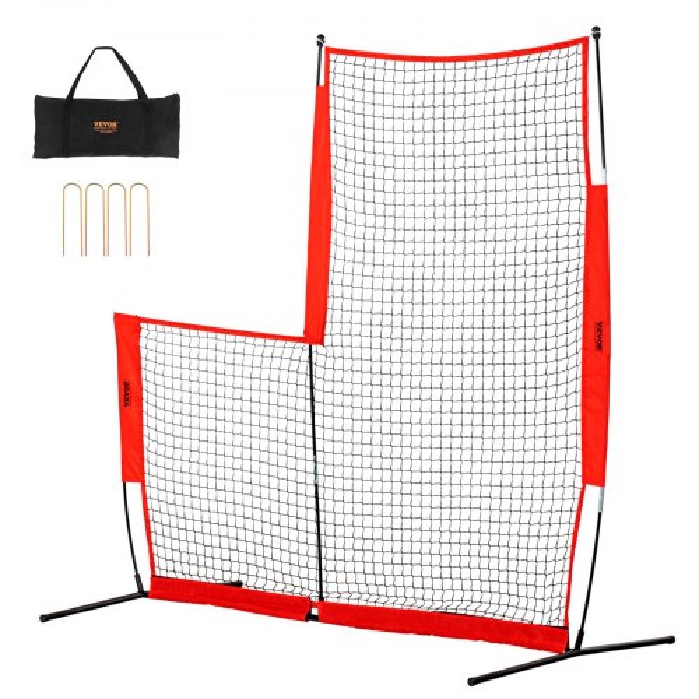 VEVOR L Screen Baseball για Batting Cage, 7x7 ft Baseball & Softball Screen Safety, Body Protector Φορητή οθόνη κτύπημα με τσάντα μεταφοράς & πασσάλους εδάφους, δίχτυ μπέιζμπολ για προστασία pitchers