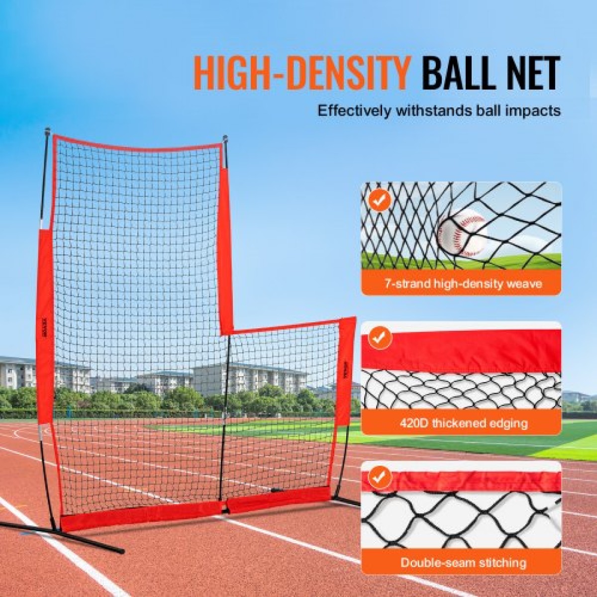 VEVOR L Screen Baseball για Batting Cage, 7x7 ft Baseball & Softball Screen Safety, Body Protector Φορητή οθόνη κτύπημα με τσάντα μεταφοράς & πασσάλους εδάφους, δίχτυ μπέιζμπολ για προστασία pitchers