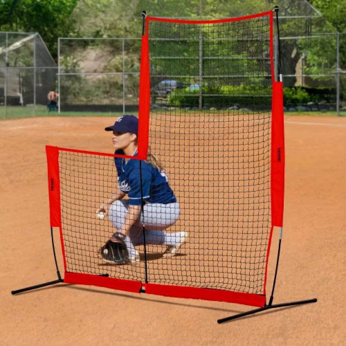 VEVOR L Screen Baseball για Batting Cage, 7x7 ft Baseball & Softball Screen Safety, Body Protector Φορητή οθόνη κτύπημα με τσάντα μεταφοράς & πασσάλους εδάφους, δίχτυ μπέιζμπολ για προστασία pitchers