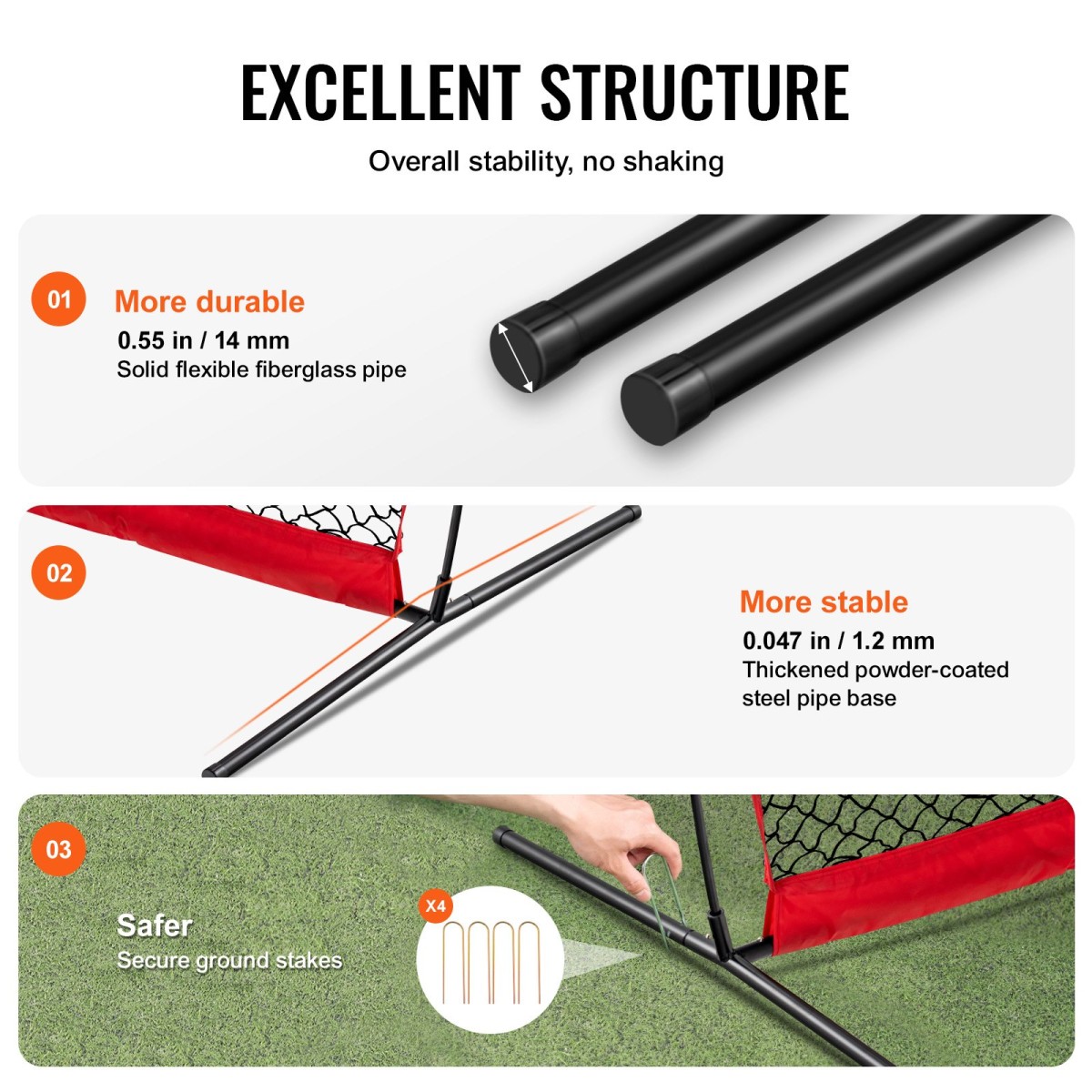 VEVOR Barricade Backstop Net, 7x7 ft Ball Sports Barrier Network, Φορητός εξοπλισμός εξάσκησης με τσάντα μεταφοράς, οθόνη προστασίας για προπόνηση χόκεϊ ποδοσφαίρου Baseball Softball Lacrosse, για Backyard