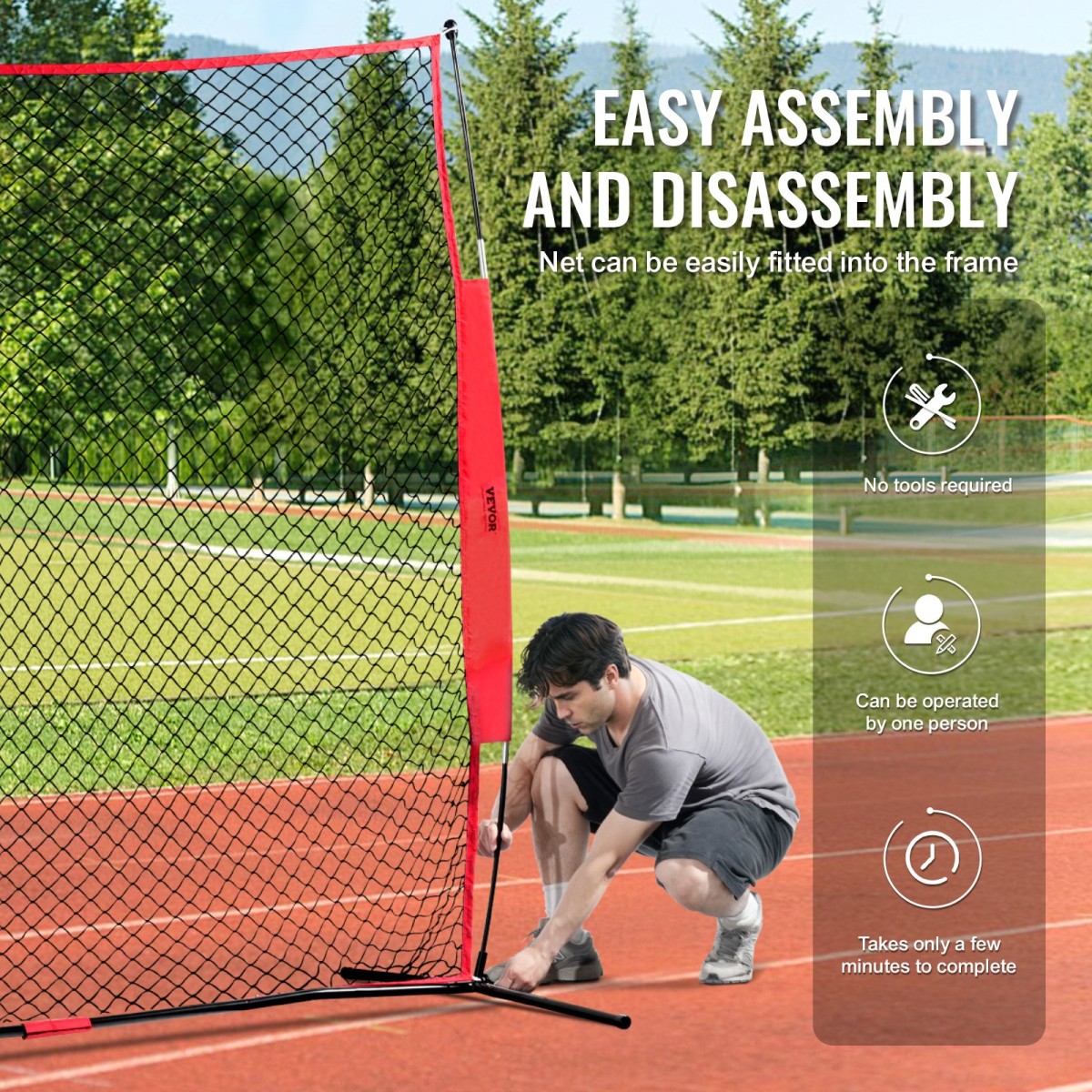 VEVOR Barricade Backstop Net, 7x7 ft Ball Sports Barrier Network, Φορητός εξοπλισμός εξάσκησης με τσάντα μεταφοράς, οθόνη προστασίας για προπόνηση χόκεϊ ποδοσφαίρου Baseball Softball Lacrosse, για Backyard