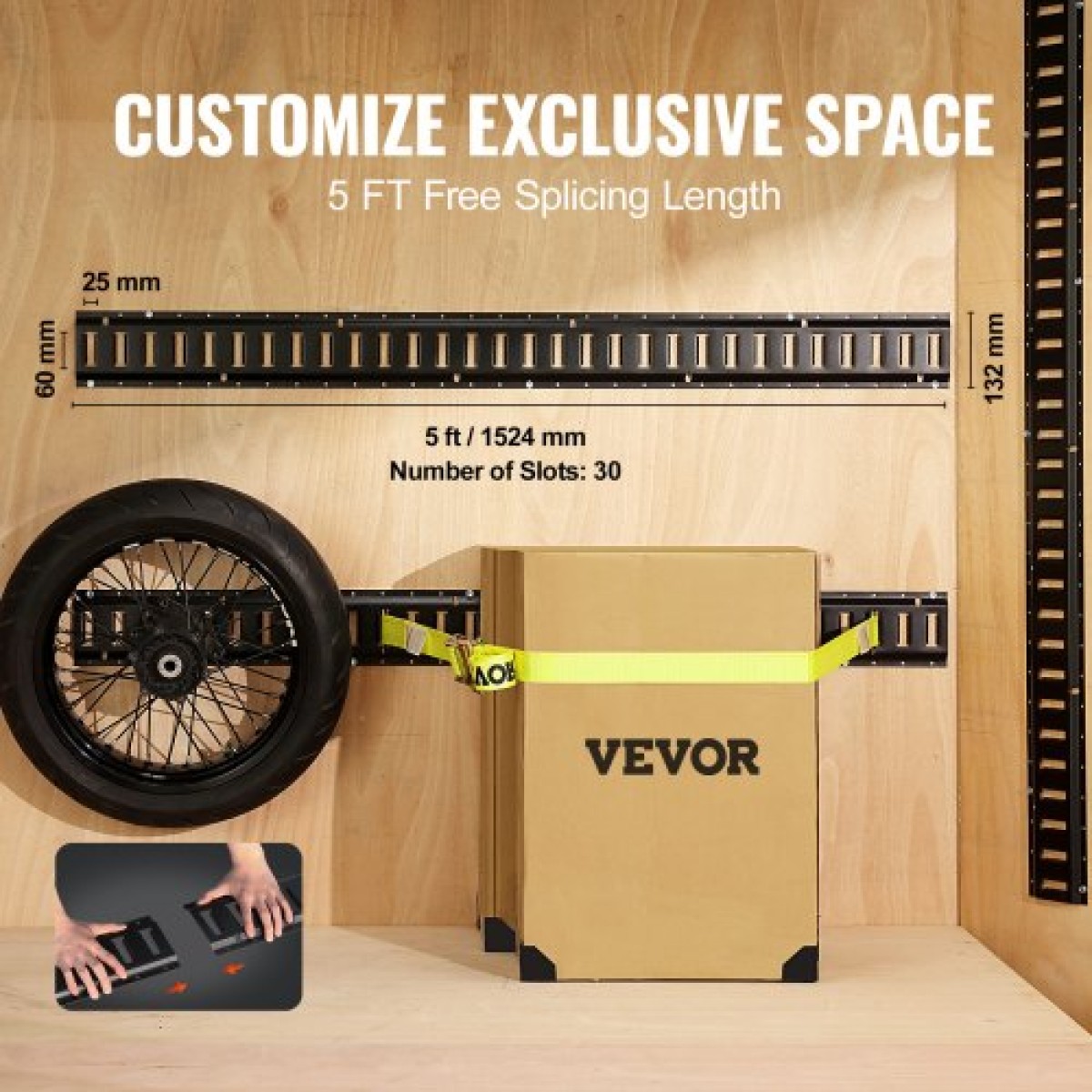 VEVOR E Track Tie Down Rail Kit, 5' Steel Rails, 4 Pack, Secure Cargo & Heavy Loads έως 2000 lbs, Heavy Duty Etrack Rails με βίδες για γκαράζ, φορτηγά, τρέιλερ, δέσιμο μοτοσυκλετών, βάσεις ATV