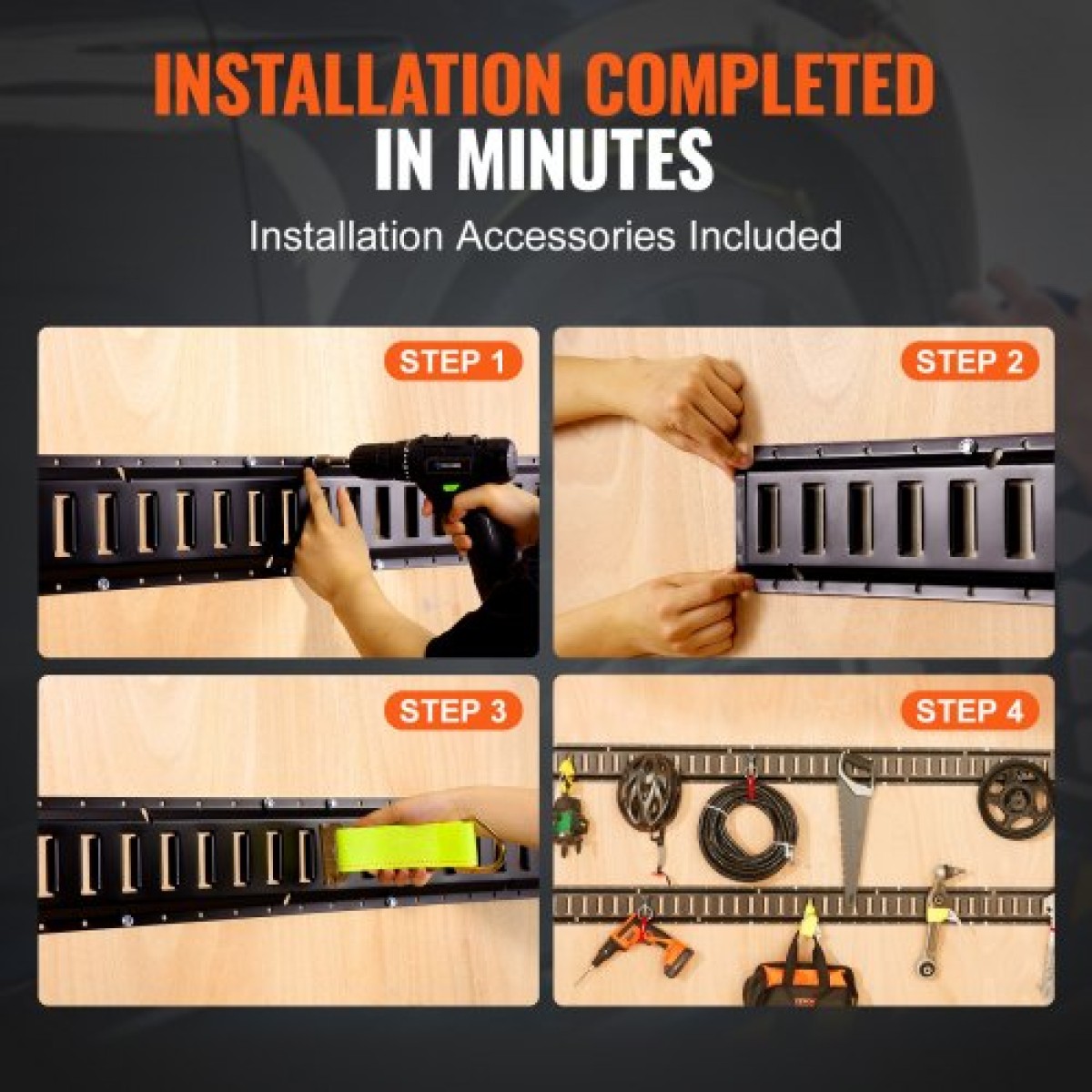 VEVOR E Track Tie Down Rail Kit, 5' Steel Rails, 4 Pack, Secure Cargo & Heavy Loads έως 2000 lbs, Heavy Duty Etrack Rails με βίδες για γκαράζ, φορτηγά, τρέιλερ, δέσιμο μοτοσυκλετών, βάσεις ATV