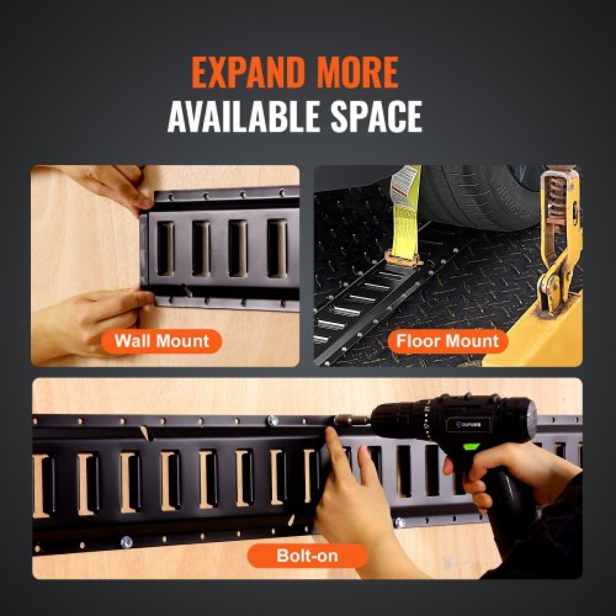 VEVOR E Track Tie Down Rail Kit, 5' Steel Rails, 4 Pack, Secure Cargo & Heavy Loads έως 2000 lbs, Heavy Duty Etrack Rails με βίδες για γκαράζ, φορτηγά, τρέιλερ, δέσιμο μοτοσυκλετών, βάσεις ATV