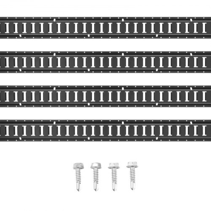 VEVOR E Track Tie Down Rail Kit, 5' Steel Rails, 4 Pack, Secure Cargo & Heavy Loads έως 2000 lbs, Heavy Duty Etrack Rails με βίδες για γκαράζ, φορτηγά, τρέιλερ, δέσιμο μοτοσυκλετών, βάσεις ATV