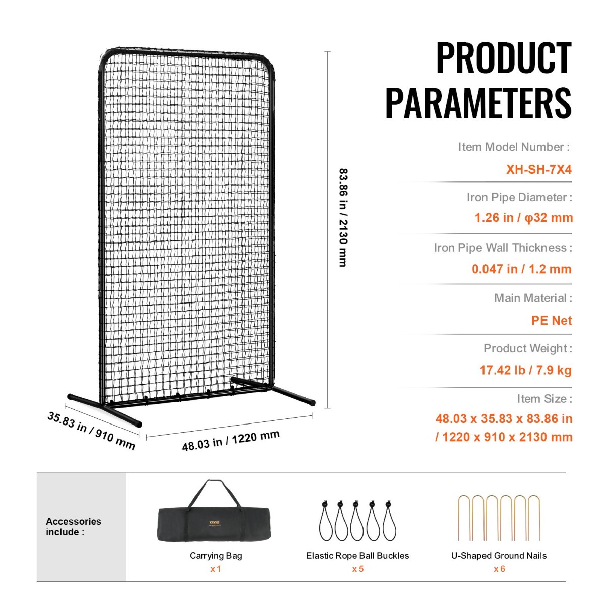 VEVOR I Screen Baseball για Batting Cage, 7x4 ft Baseball Softball Screen Safety, Body Protector Φορητή οθόνη κτύπημα με τσάντα μεταφοράς και πάσσαλοι εδάφους, Heavy Duty Pitching Net for Pitchers Protection