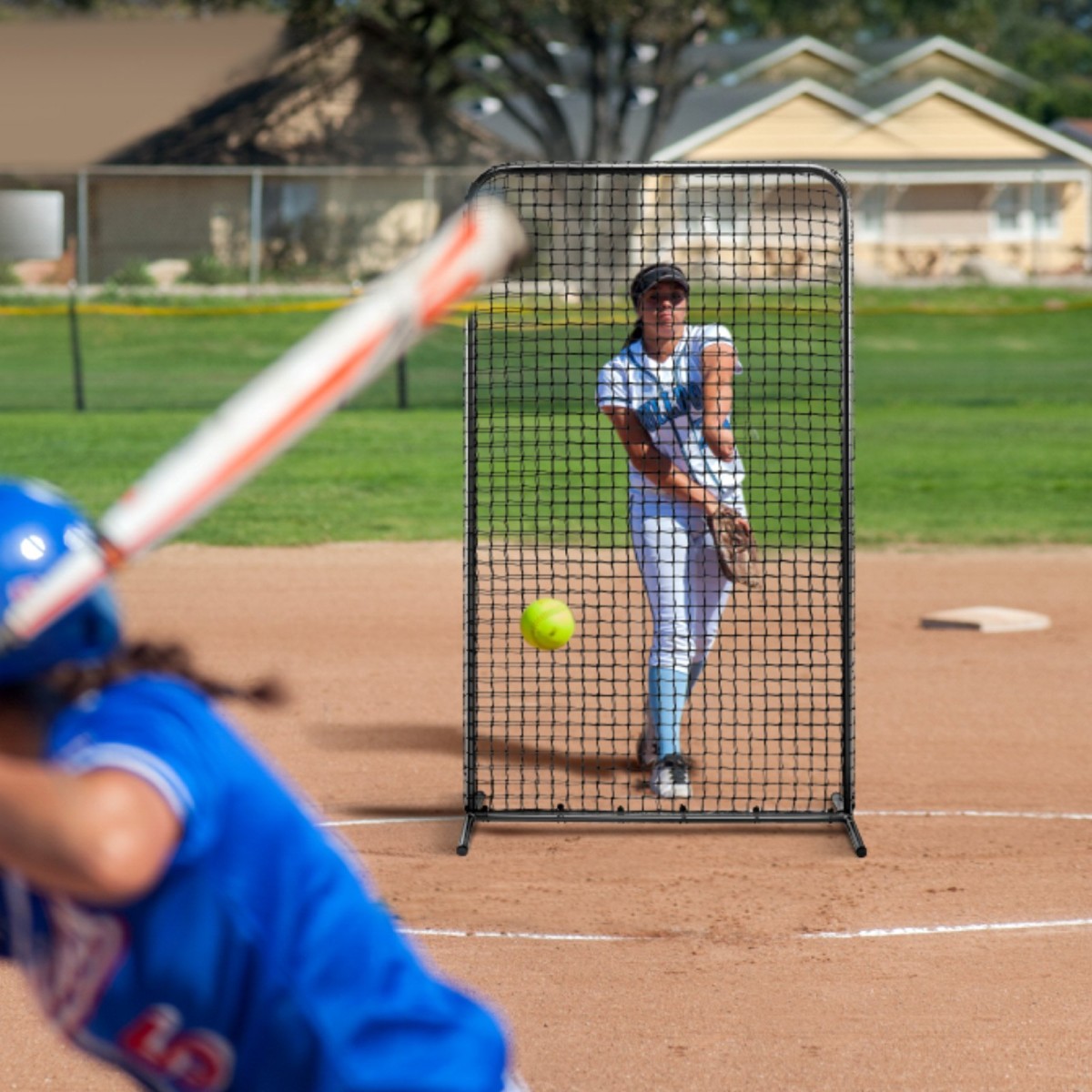 VEVOR I Screen Baseball για Batting Cage, 7x4 ft Baseball Softball Screen Safety, Body Protector Φορητή οθόνη κτύπημα με τσάντα μεταφοράς και πάσσαλοι εδάφους, Heavy Duty Pitching Net for Pitchers Protection