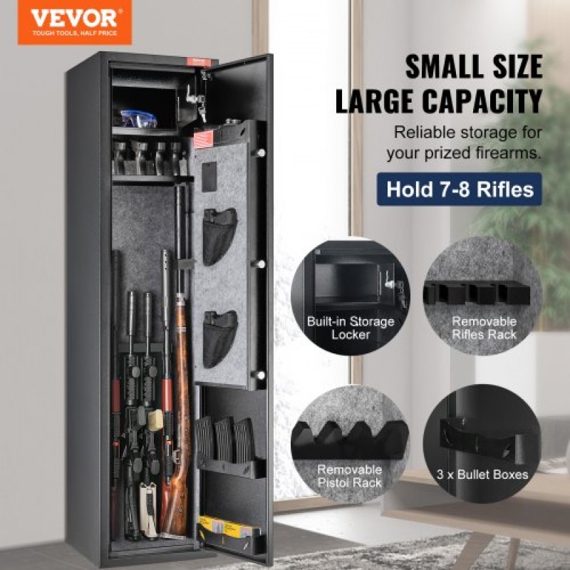 VEVOR 5 Rifles Gun Safe, Rifle Safe με δακτυλικό αποτύπωμα & ψηφιακή κλειδαριά, ντουλάπι αποθήκευσης όπλων με ενσωματωμένο ντουλάπι αποθήκευσης, αφαιρούμενο ράφι αποθήκευσης για το σπίτι Long Gun και πιστόλια