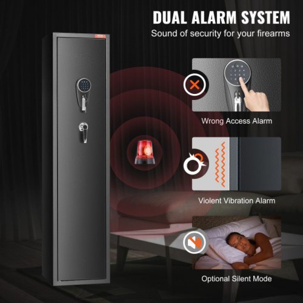 VEVOR 5 Rifles Gun Safe, Rifle Safe με δακτυλικό αποτύπωμα & ψηφιακή κλειδαριά, ντουλάπι αποθήκευσης όπλων με ενσωματωμένο ντουλάπι αποθήκευσης, αφαιρούμενο ράφι αποθήκευσης για το σπίτι Long Gun και πιστόλια